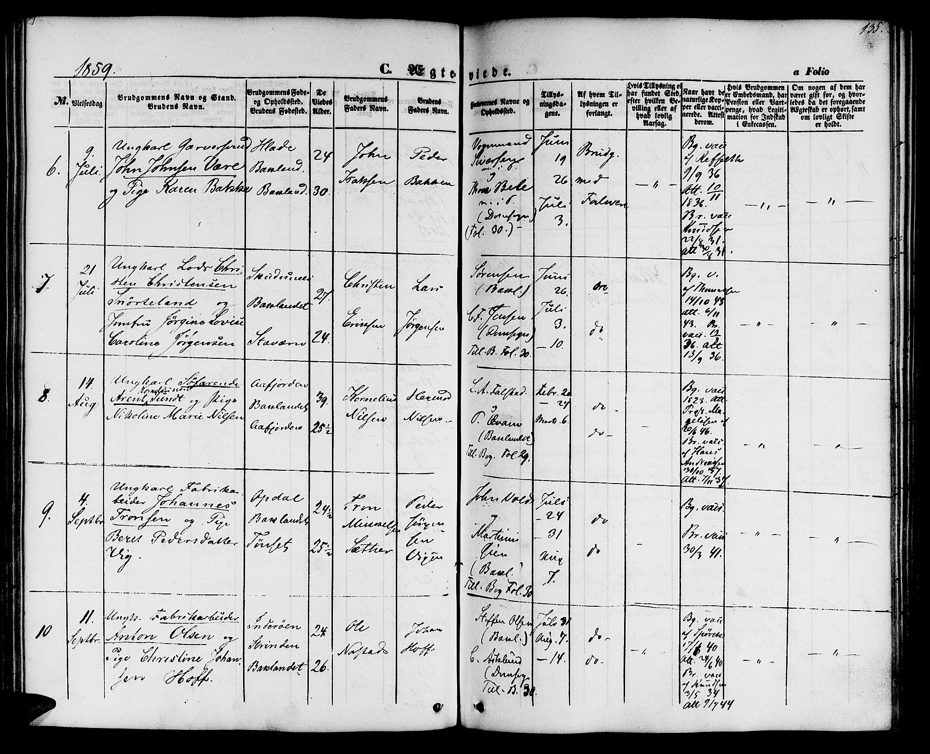 Ministerialprotokoller, klokkerbøker og fødselsregistre - Sør-Trøndelag, SAT/A-1456/604/L0184: Parish register (official) no. 604A05, 1851-1860, p. 135