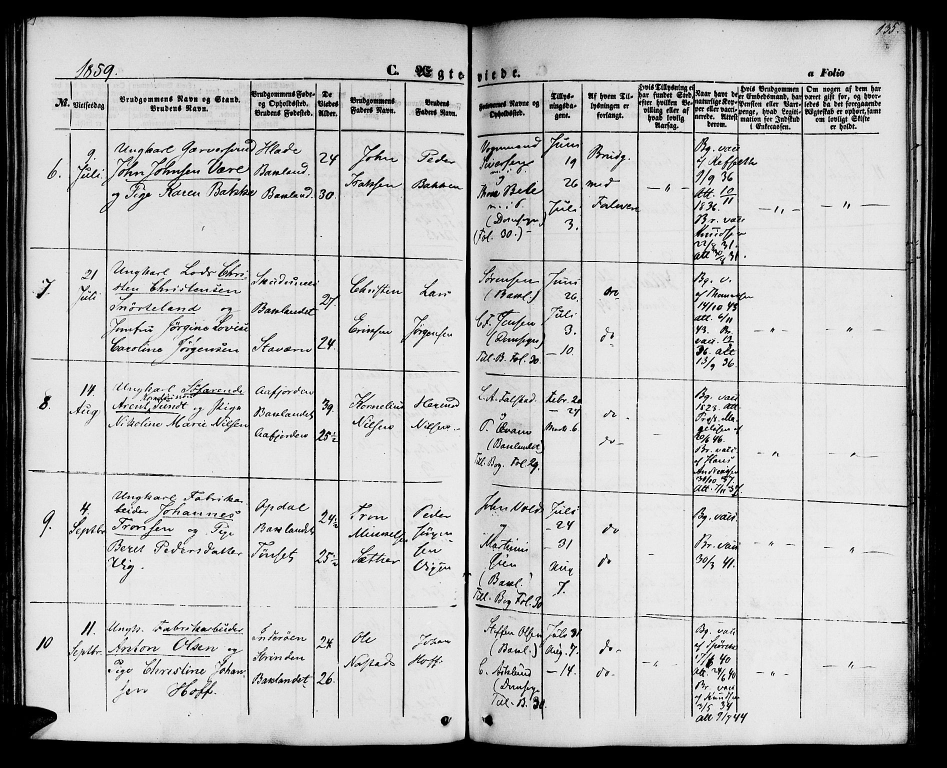 Ministerialprotokoller, klokkerbøker og fødselsregistre - Sør-Trøndelag, AV/SAT-A-1456/604/L0184: Parish register (official) no. 604A05, 1851-1860, p. 135