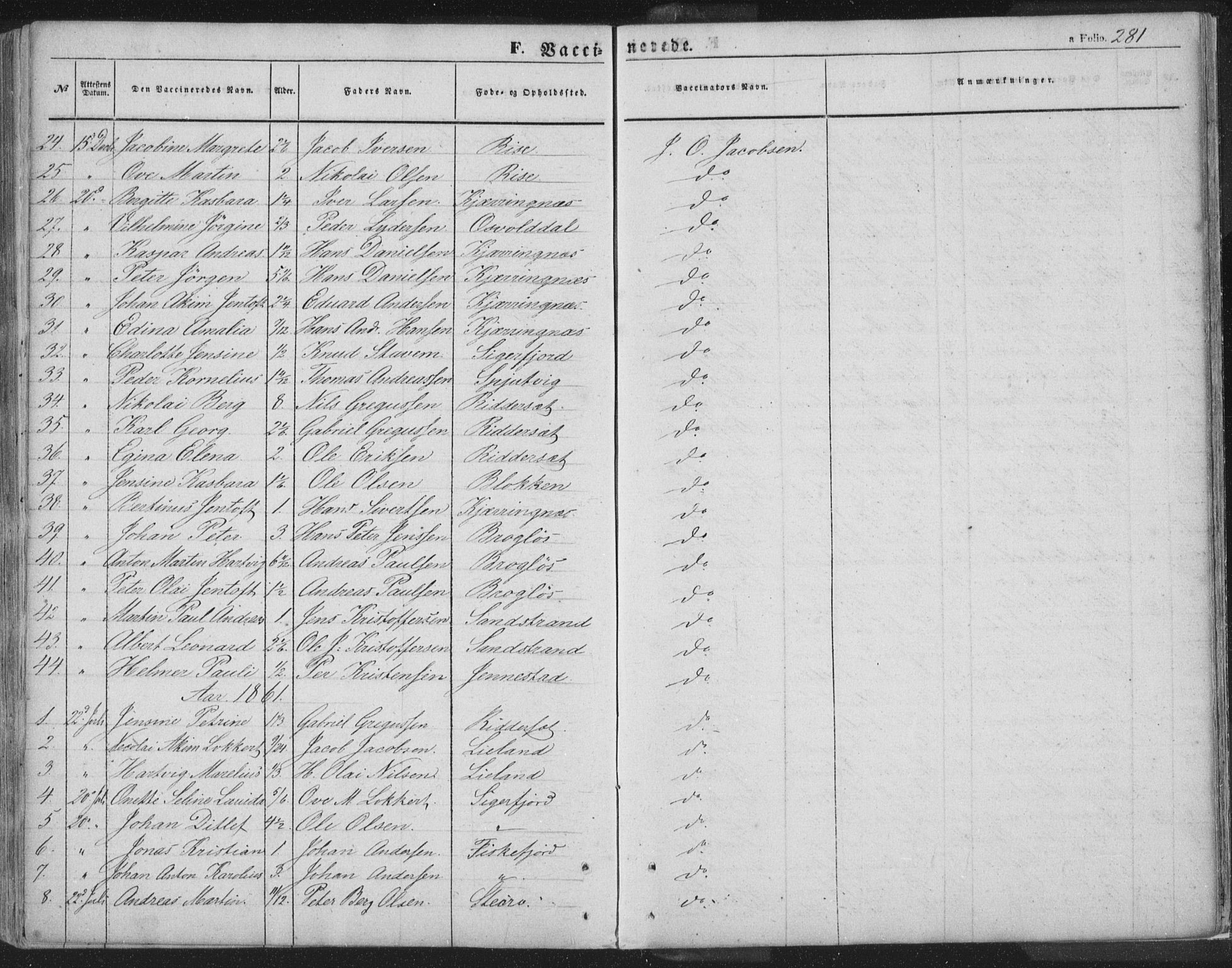 Ministerialprotokoller, klokkerbøker og fødselsregistre - Nordland, AV/SAT-A-1459/895/L1369: Parish register (official) no. 895A04, 1852-1872, p. 281