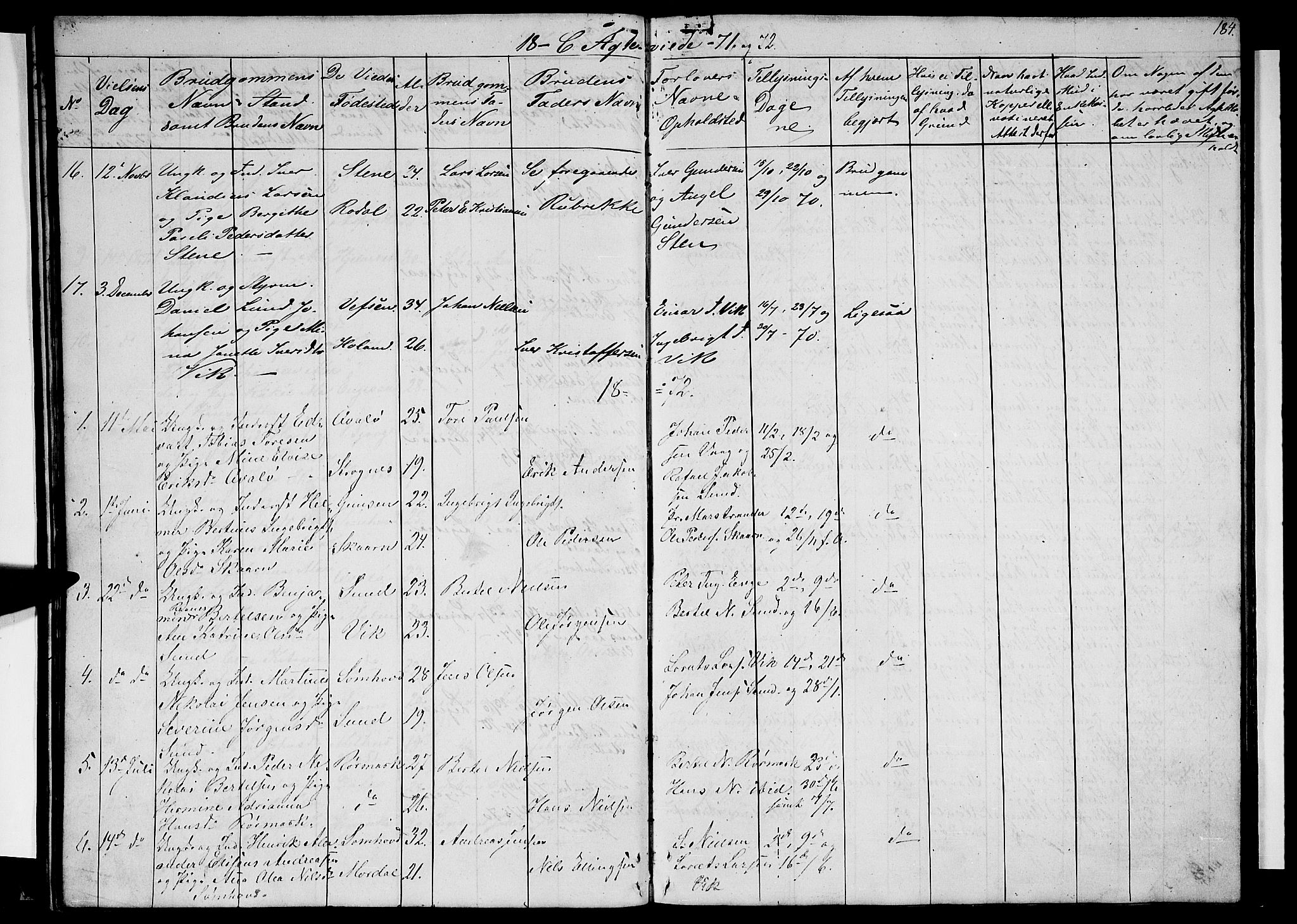 Ministerialprotokoller, klokkerbøker og fødselsregistre - Nordland, SAT/A-1459/812/L0187: Parish register (copy) no. 812C05, 1850-1883, p. 184