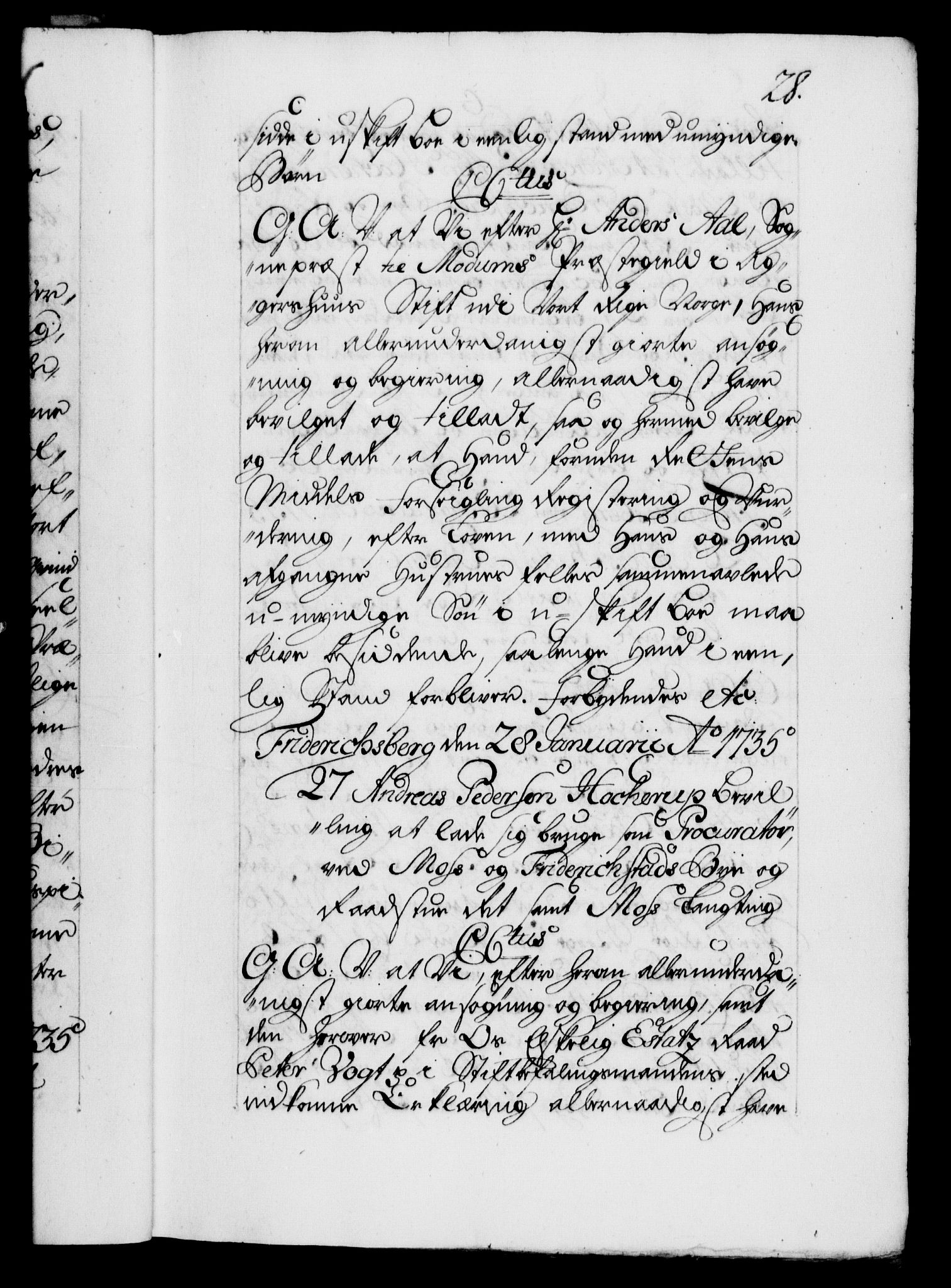 Danske Kanselli 1572-1799, AV/RA-EA-3023/F/Fc/Fca/Fcaa/L0029: Norske registre, 1735-1736, p. 28a