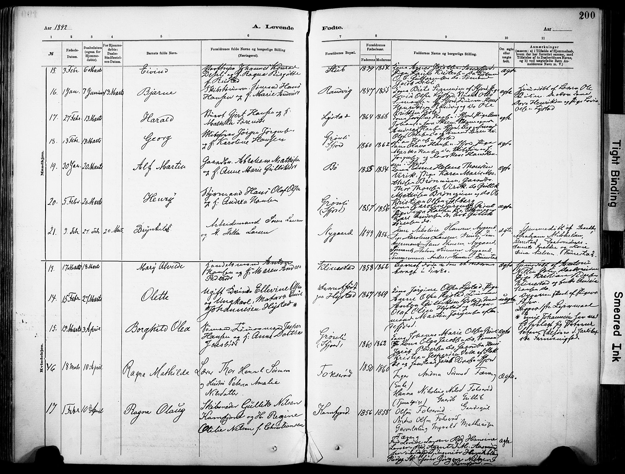 Sandar kirkebøker, AV/SAKO-A-243/F/Fa/L0012: Parish register (official) no. 12, 1883-1895, p. 200