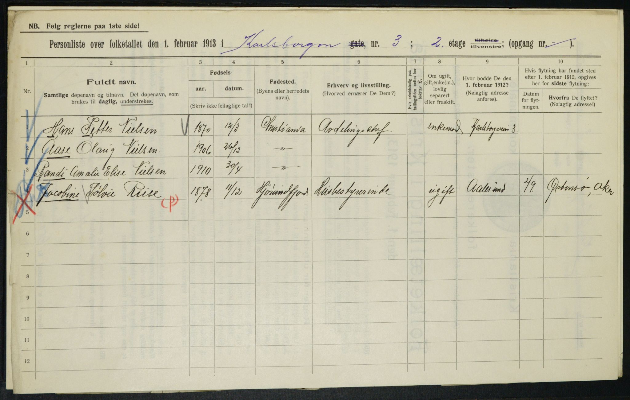 OBA, Municipal Census 1913 for Kristiania, 1913, p. 48693