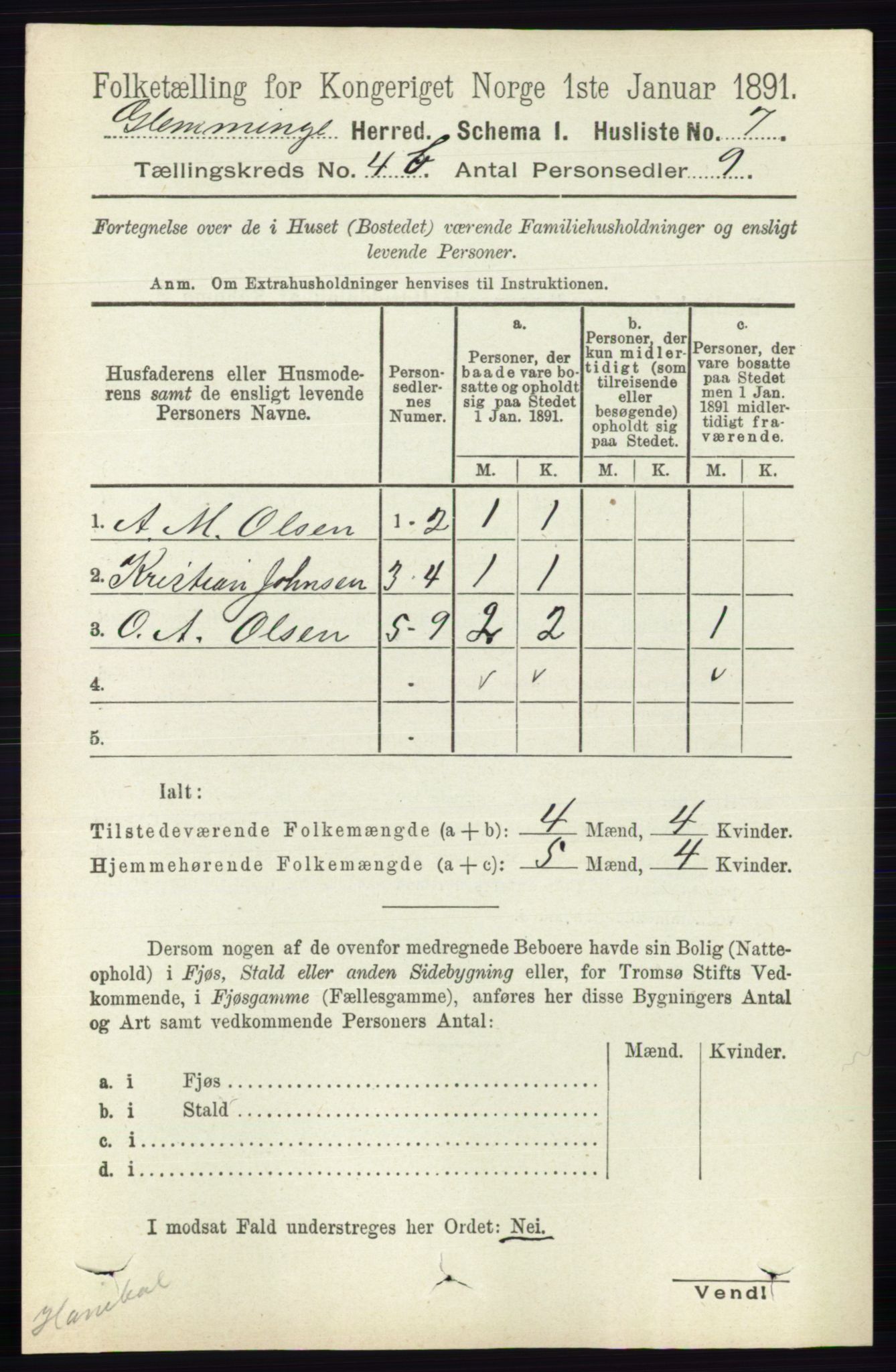 RA, 1891 census for 0132 Glemmen, 1891, p. 4741