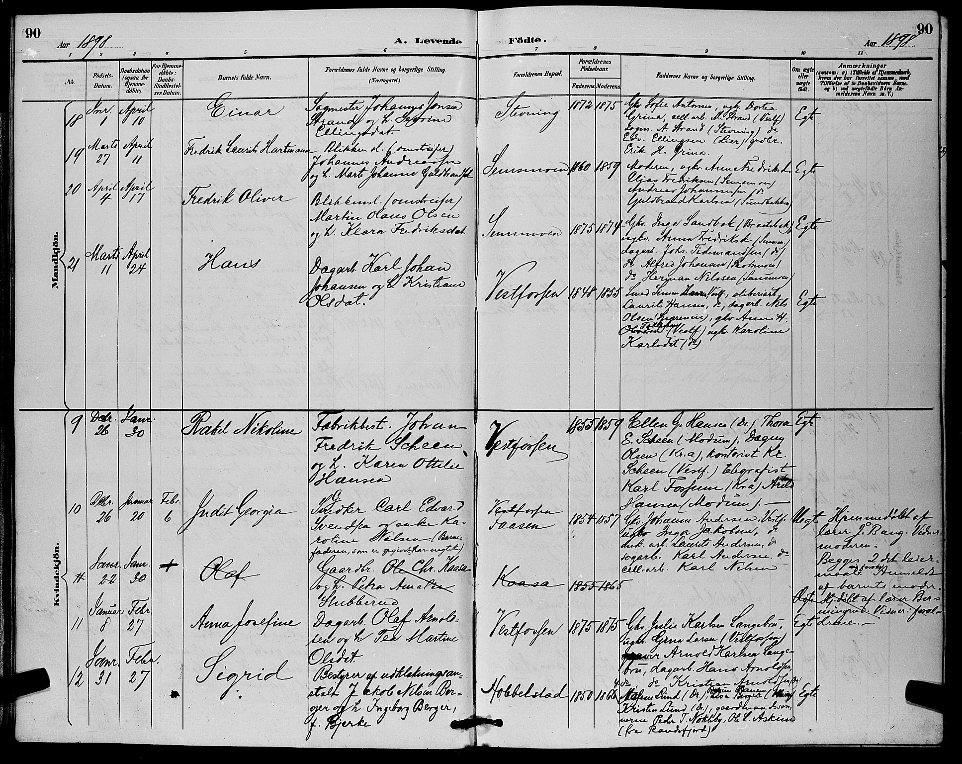Eiker kirkebøker, AV/SAKO-A-4/G/Ga/L0007: Parish register (copy) no. I 7, 1893-1902, p. 90
