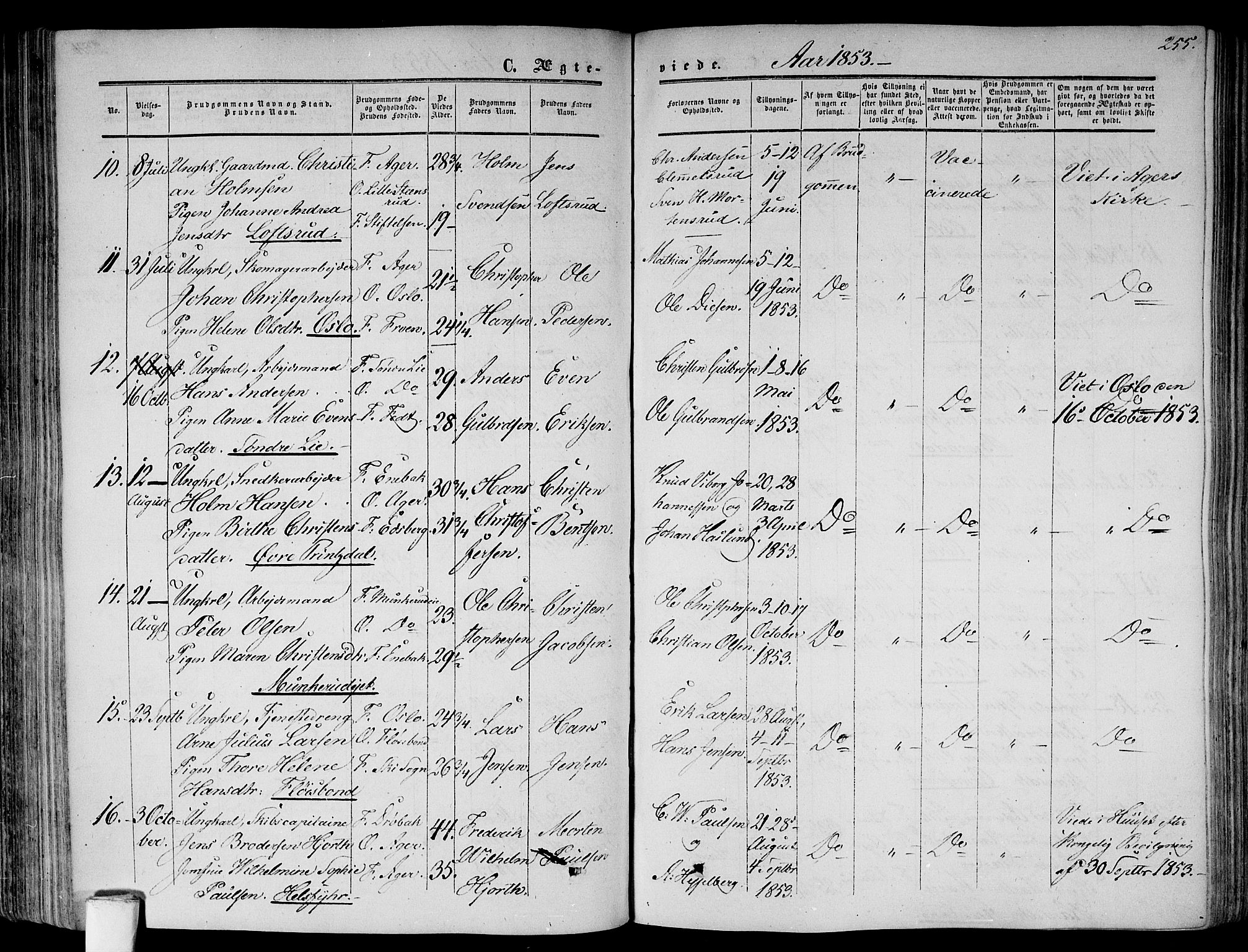 Gamlebyen prestekontor Kirkebøker, AV/SAO-A-10884/F/Fa/L0004: Parish register (official) no. 4, 1850-1857, p. 255