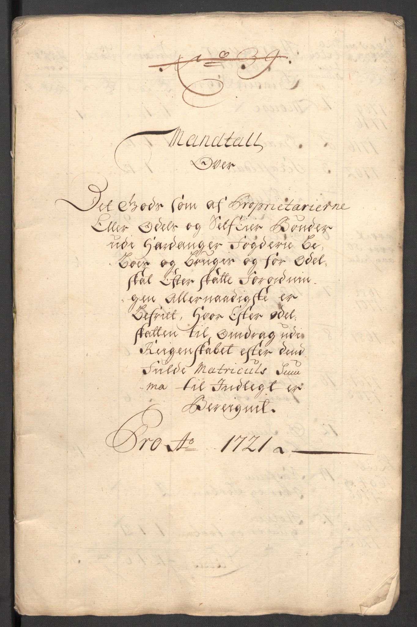 Rentekammeret inntil 1814, Reviderte regnskaper, Fogderegnskap, RA/EA-4092/R48/L3000: Fogderegnskap Sunnhordland og Hardanger, 1721, p. 339