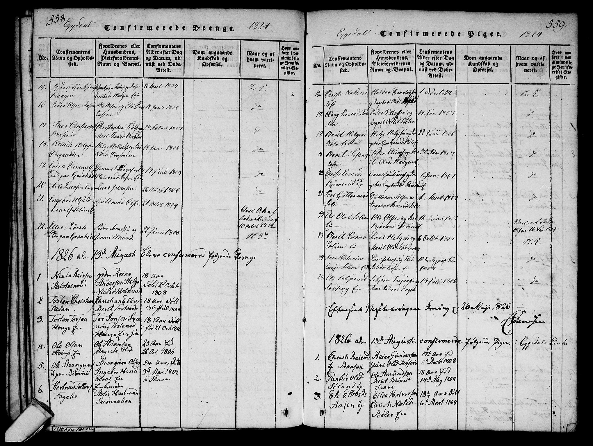 Sigdal kirkebøker, AV/SAKO-A-245/G/Ga/L0001: Parish register (copy) no. I 1 /2, 1816-1835, p. 558-559