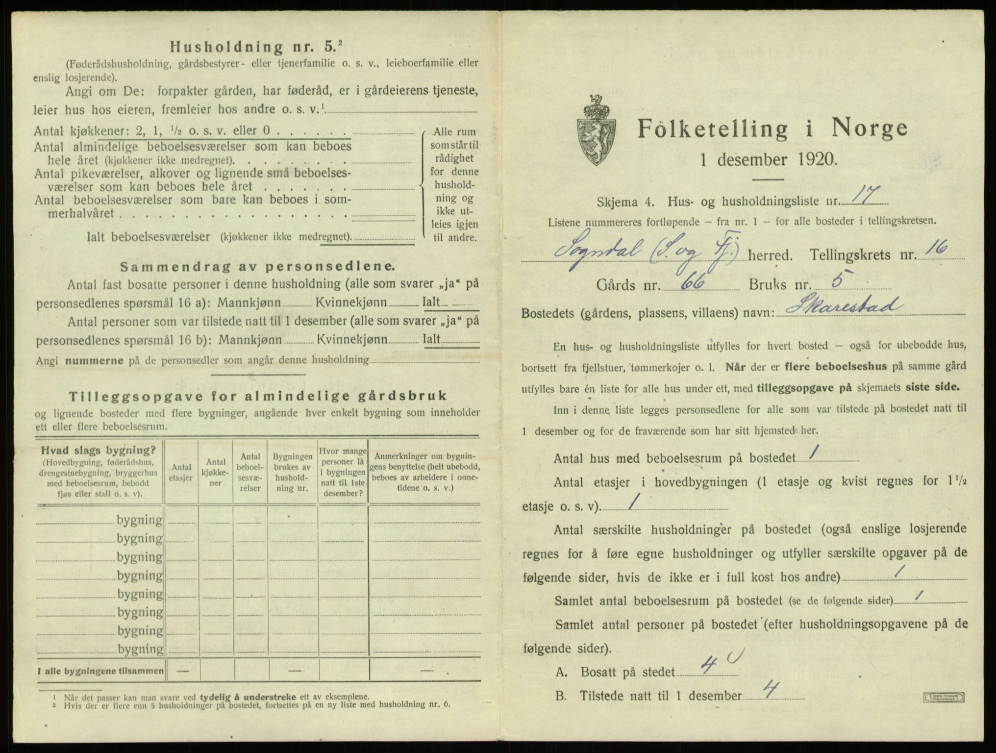 SAB, 1920 census for Sogndal, 1920, p. 886