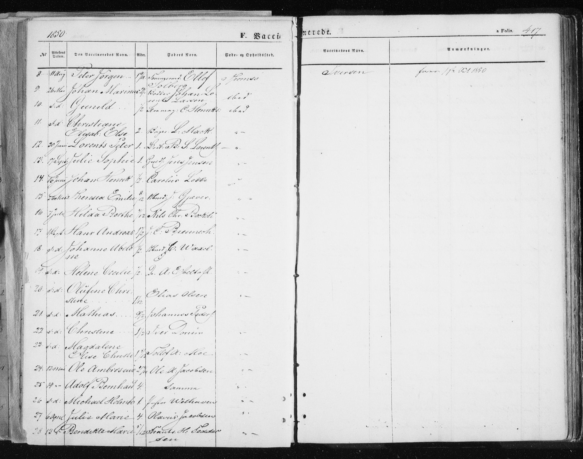 Tromsø sokneprestkontor/stiftsprosti/domprosti, SATØ/S-1343/G/Ga/L0010kirke: Parish register (official) no. 10, 1848-1855, p. 417