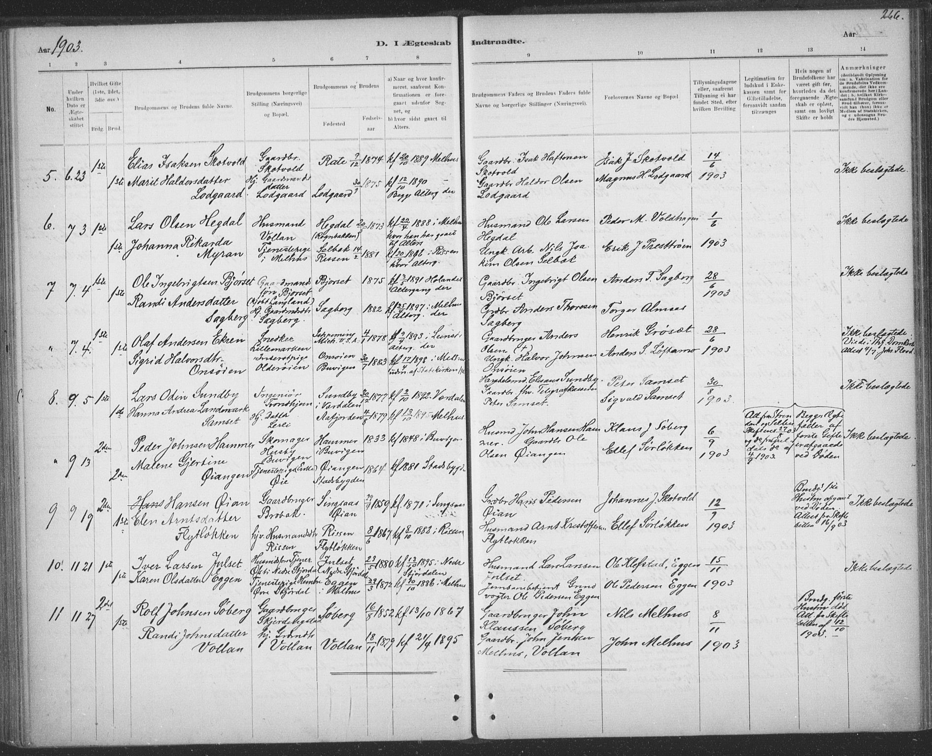 Ministerialprotokoller, klokkerbøker og fødselsregistre - Sør-Trøndelag, SAT/A-1456/691/L1085: Parish register (official) no. 691A17, 1887-1908, p. 266
