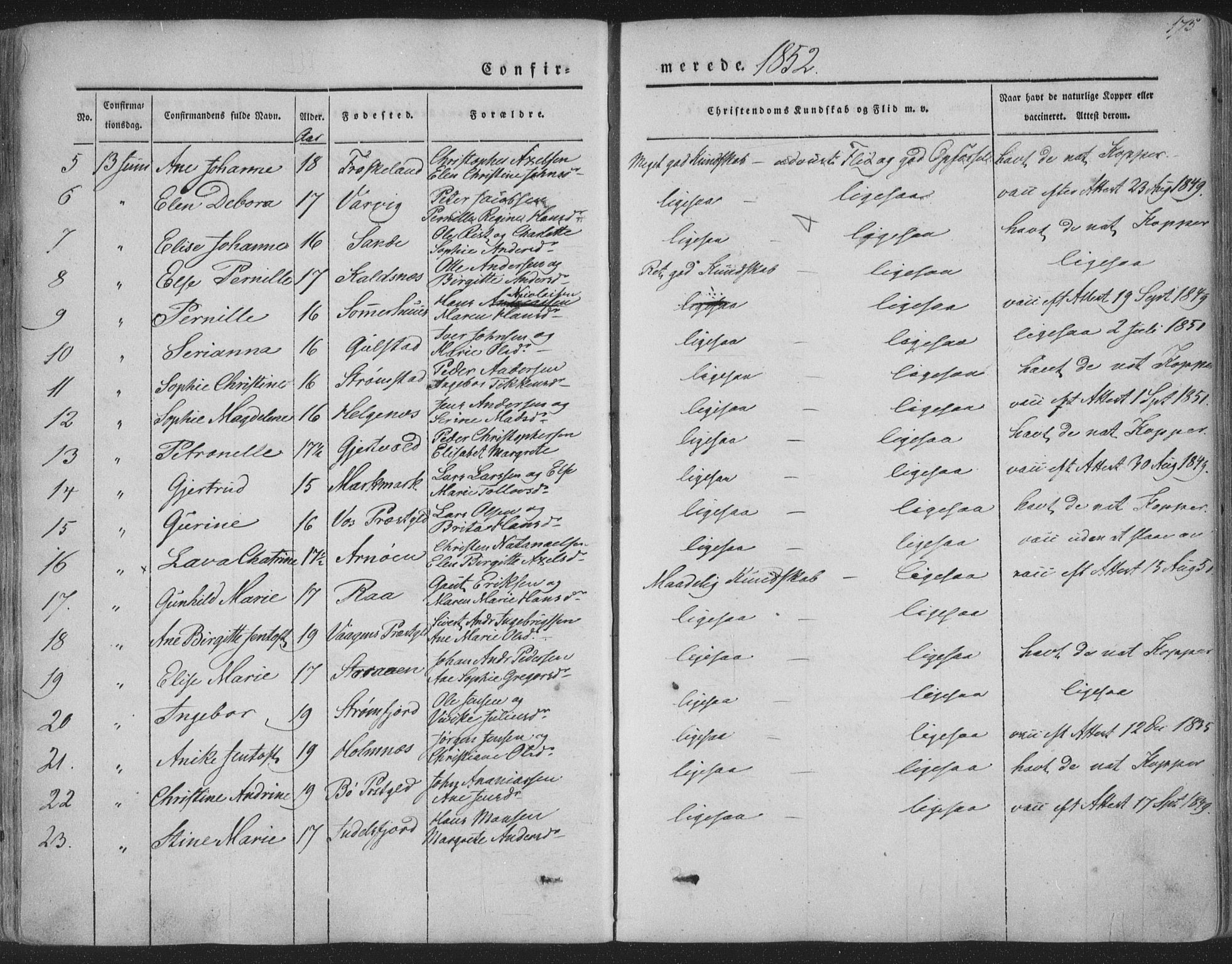 Ministerialprotokoller, klokkerbøker og fødselsregistre - Nordland, SAT/A-1459/888/L1241: Parish register (official) no. 888A07, 1849-1869, p. 175