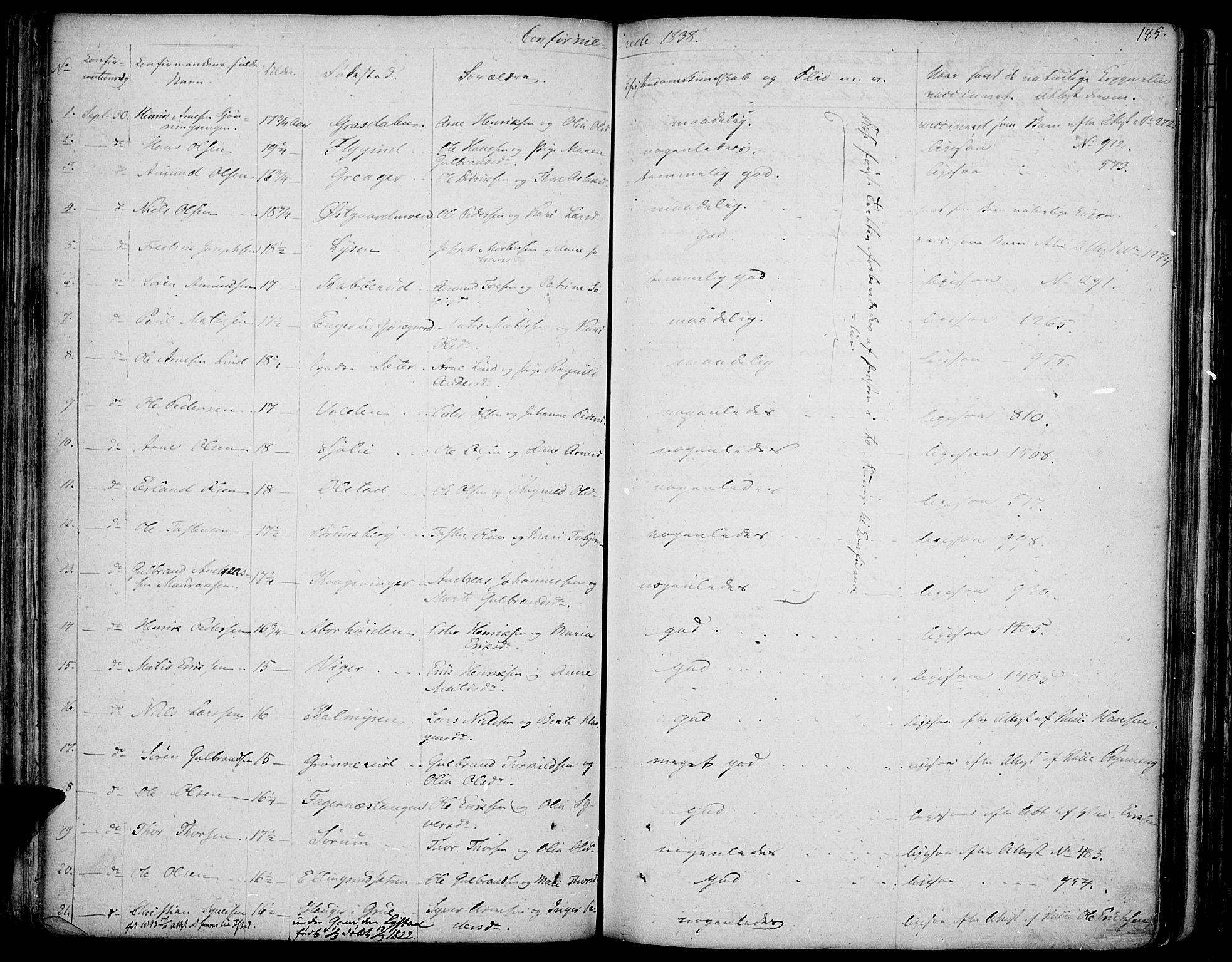 Vinger prestekontor, SAH/PREST-024/H/Ha/Haa/L0007: Parish register (official) no. 7, 1826-1839, p. 185