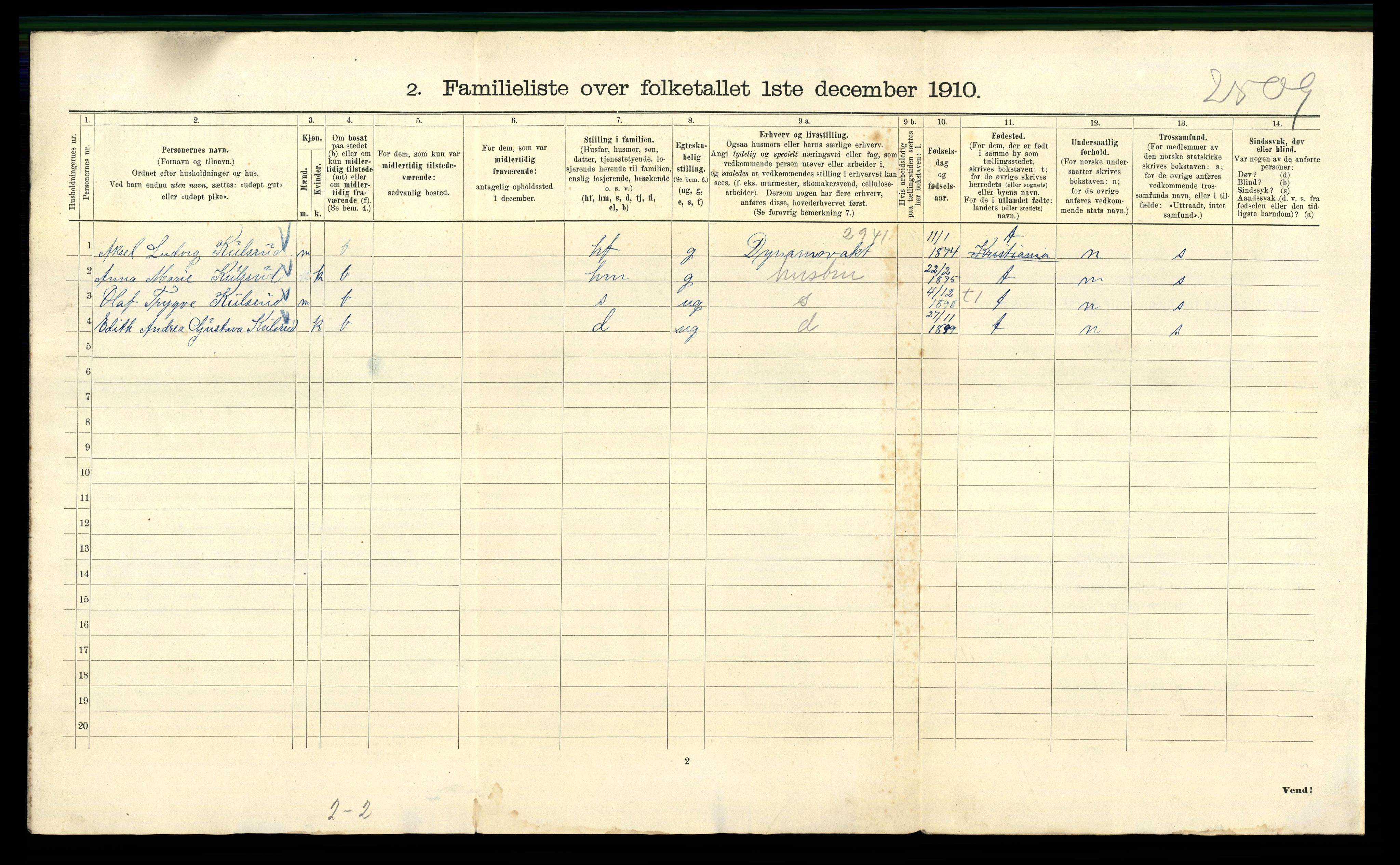 RA, 1910 census for Kristiania, 1910, p. 85080