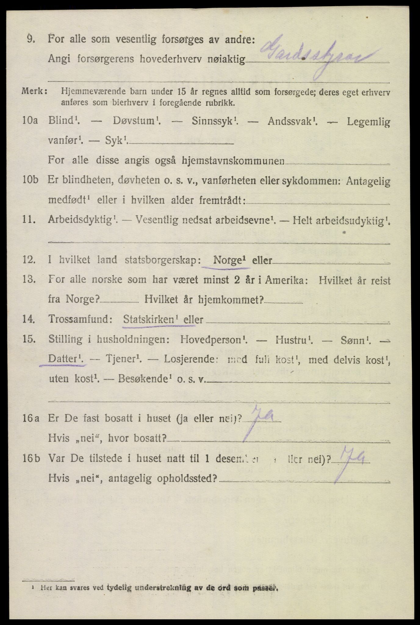 SAK, 1920 census for Hornnes, 1920, p. 1126