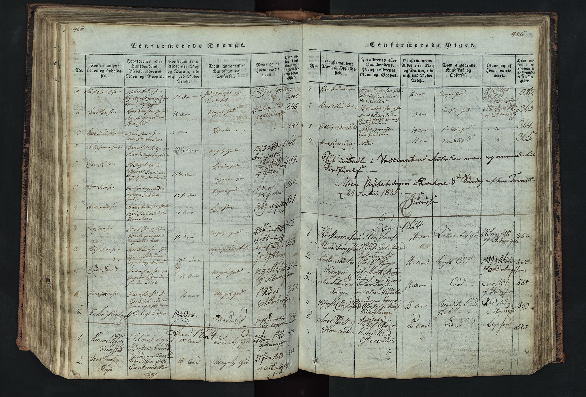 Kvikne prestekontor, SAH/PREST-064/H/Ha/Hab/L0001: Parish register (copy) no. 1, 1815-1895, p. 485-486