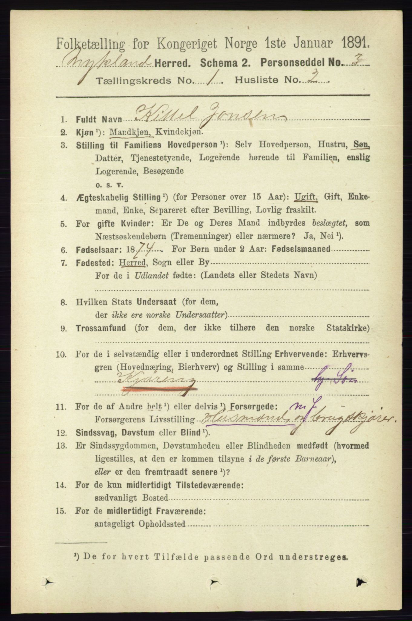 RA, 1891 census for 0932 Mykland, 1891, p. 54