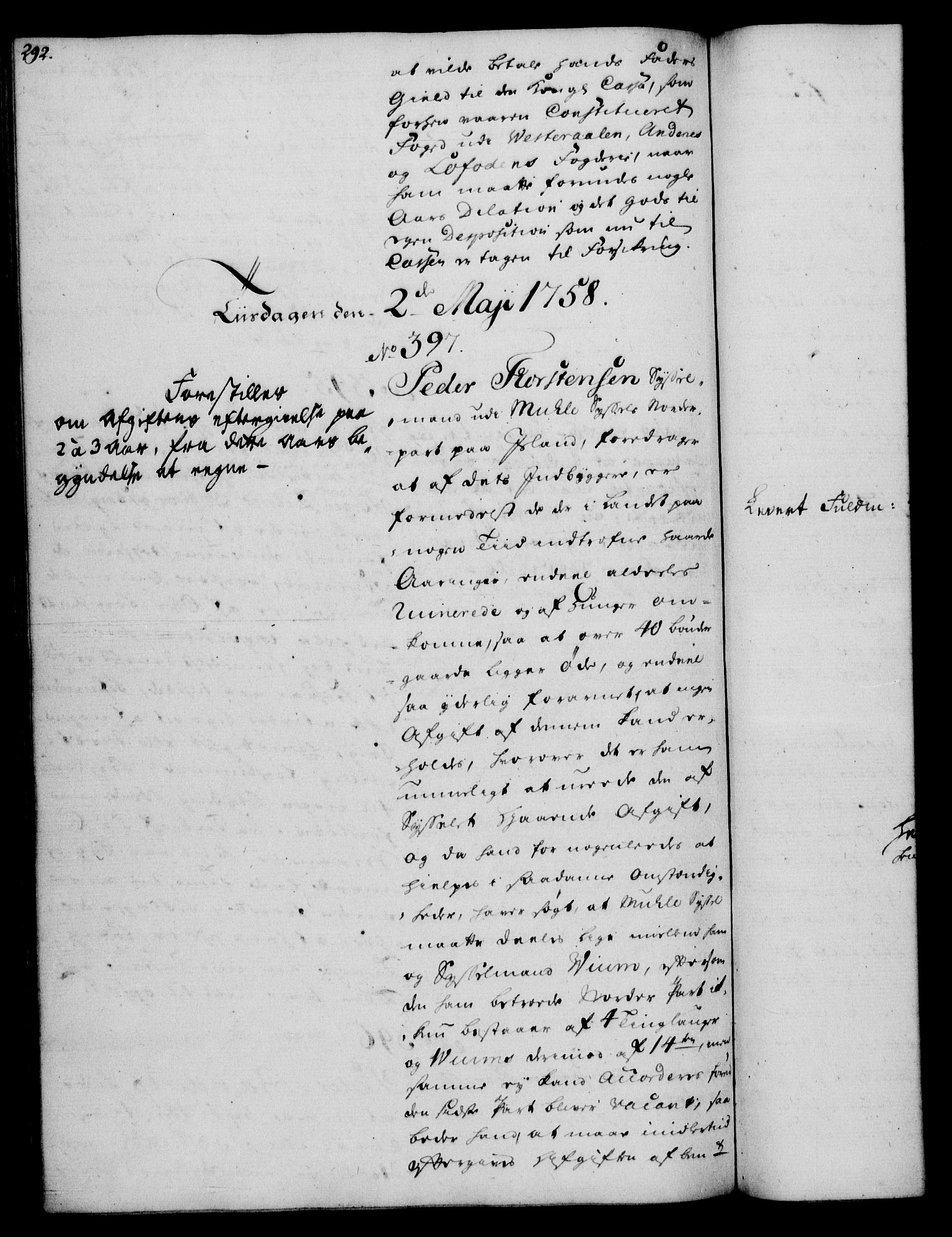 Rentekammeret, Kammerkanselliet, RA/EA-3111/G/Gh/Gha/L0034: Norsk ekstraktmemorialprotokoll (merket RK 53.79), 1756-1759, p. 292