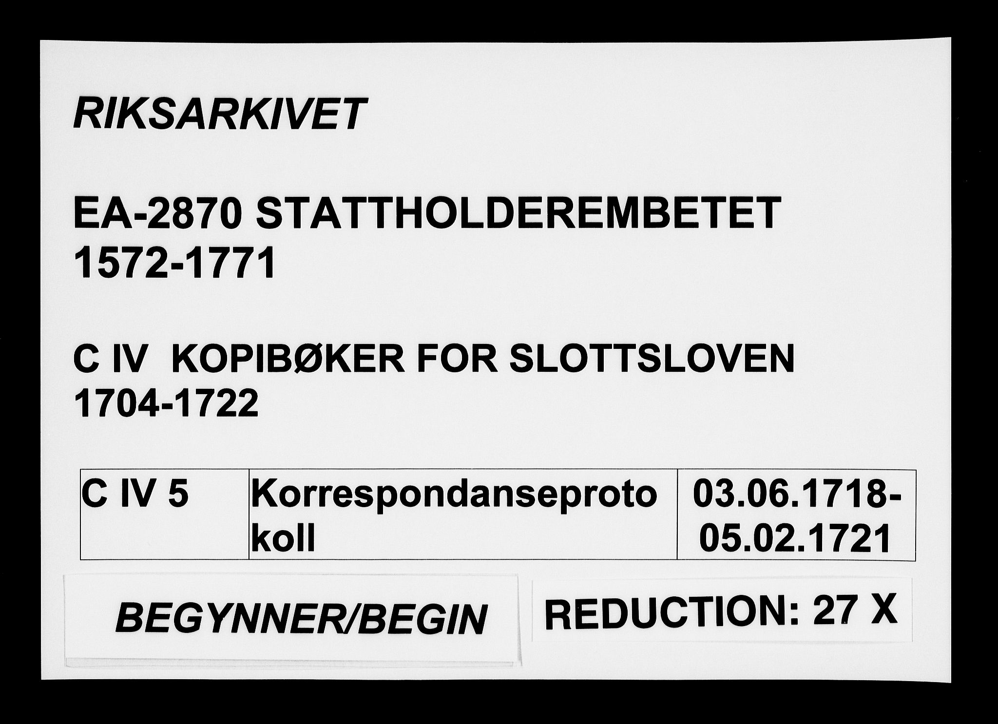 Stattholderembetet 1572-1771, AV/RA-EA-2870/Bd/L0005: Korrespondanseprotokoll, 1718-1721