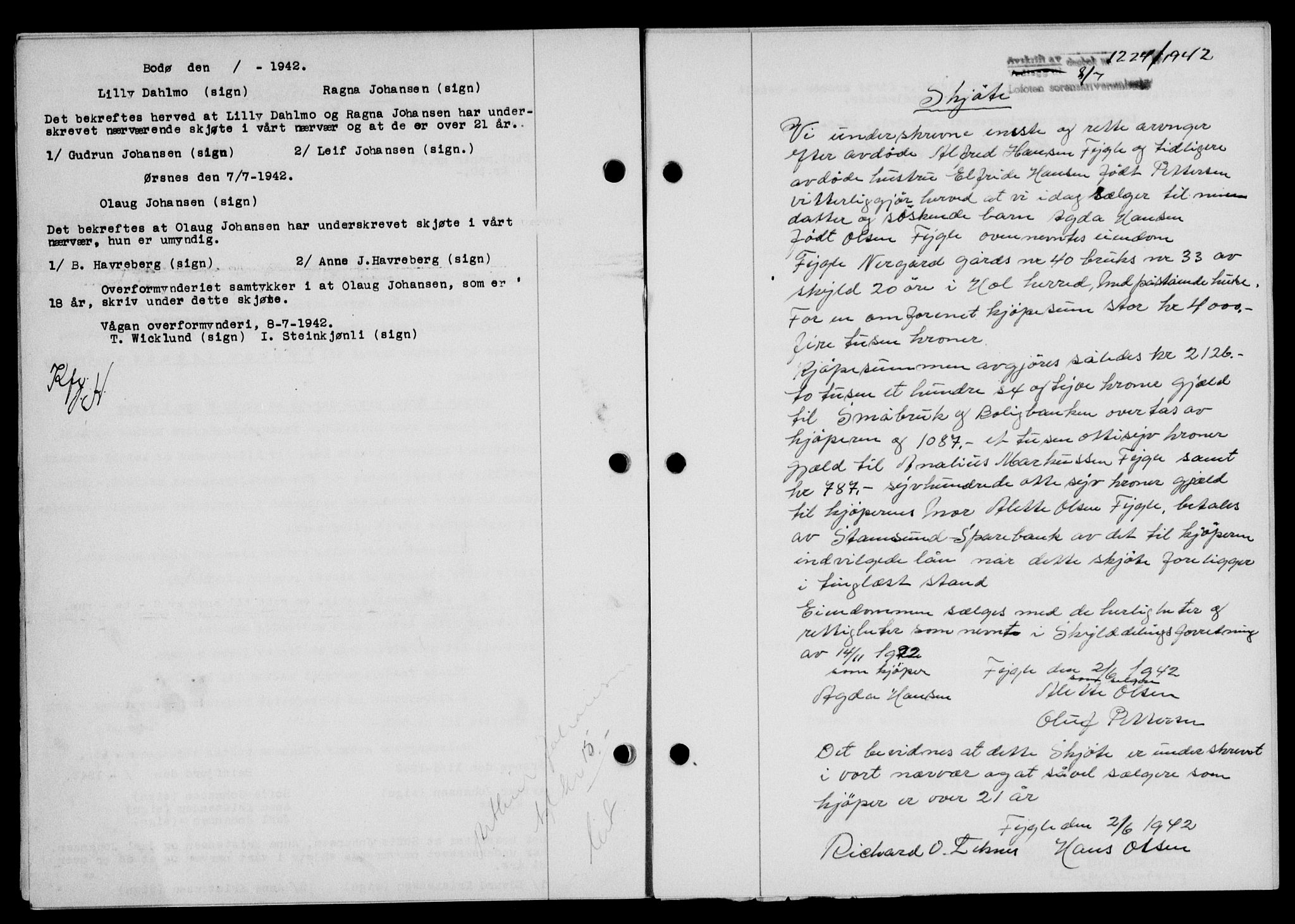 Lofoten sorenskriveri, SAT/A-0017/1/2/2C/L0010a: Mortgage book no. 10a, 1942-1943, Diary no: : 1224/1942
