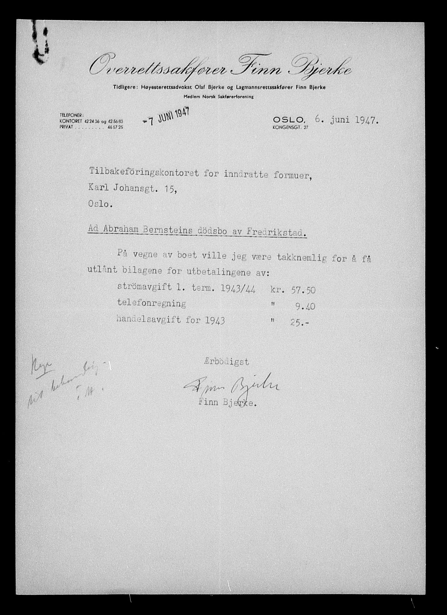 Justisdepartementet, Tilbakeføringskontoret for inndratte formuer, AV/RA-S-1564/H/Hc/Hcd/L0991: --, 1945-1947, p. 165