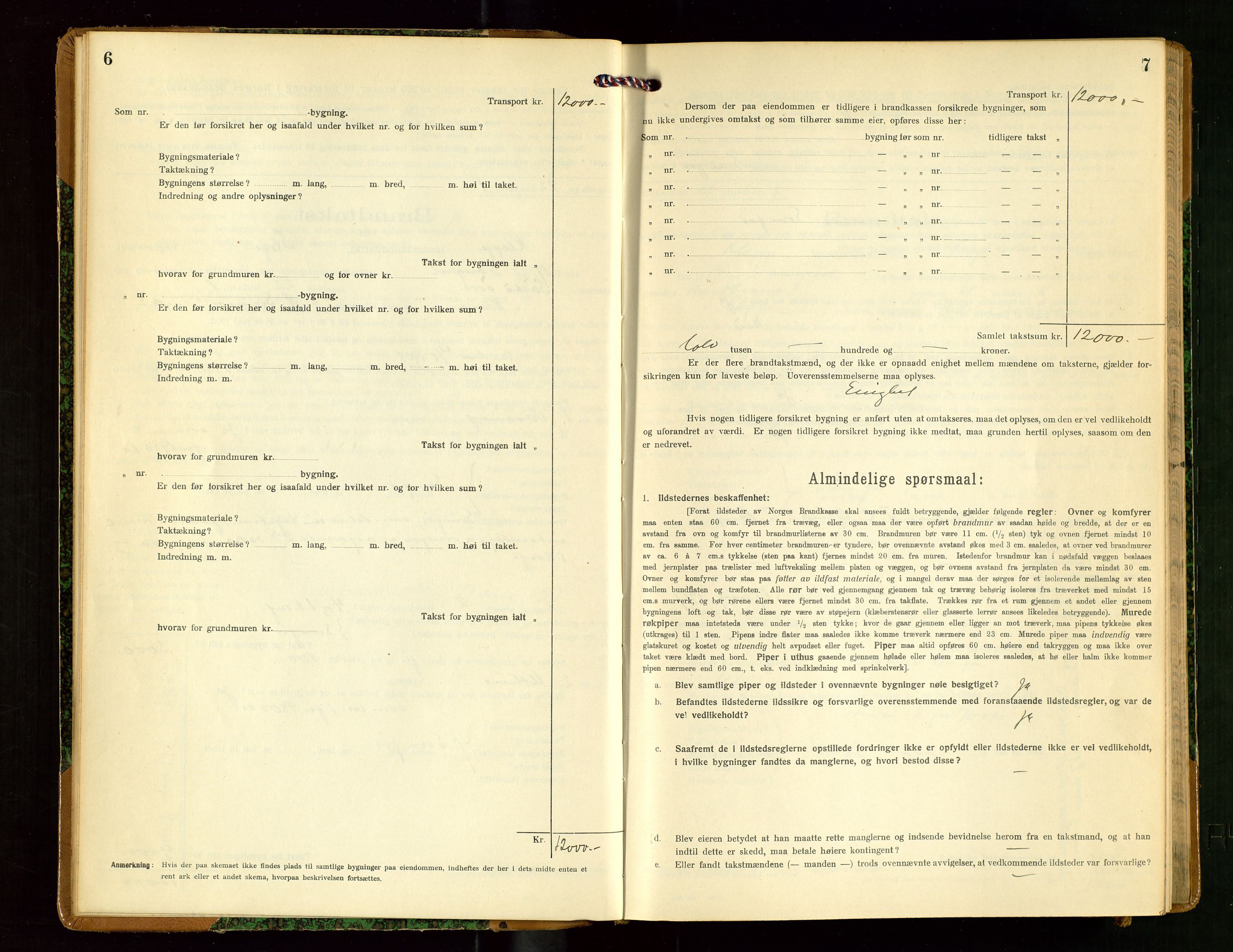 Klepp lensmannskontor, AV/SAST-A-100163/Goc/L0009: "Brandtakstprotokol" m/register, 1917-1919, p. 6-7