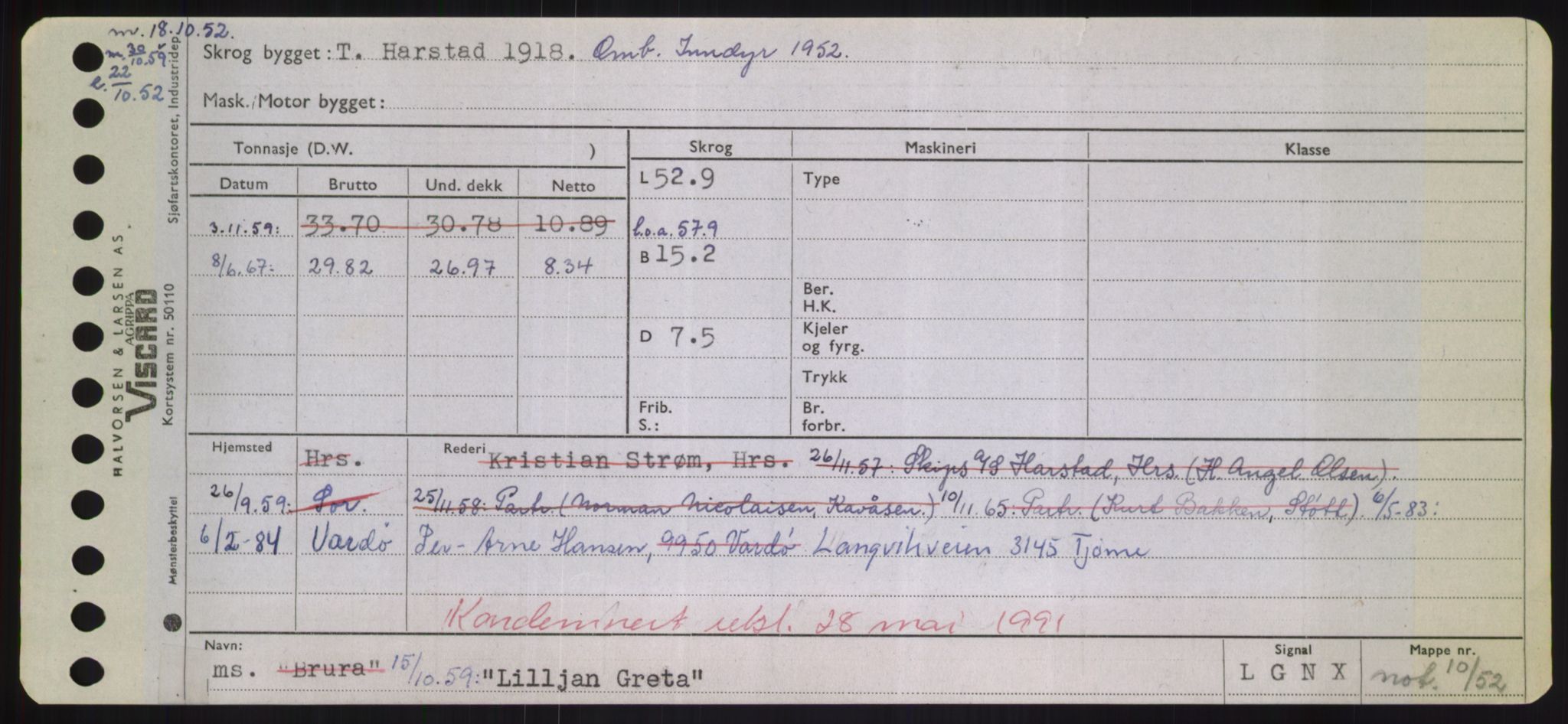 Sjøfartsdirektoratet med forløpere, Skipsmålingen, RA/S-1627/H/Hd/L0023: Fartøy, Lia-Løv, p. 85