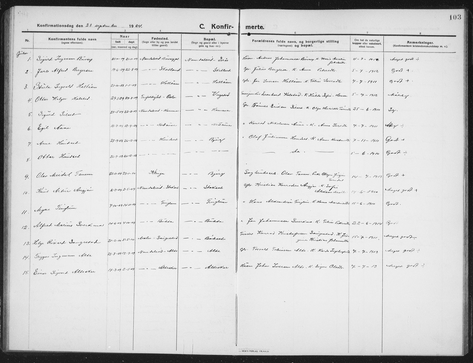 Ministerialprotokoller, klokkerbøker og fødselsregistre - Nord-Trøndelag, SAT/A-1458/742/L0413: Parish register (copy) no. 742C04, 1911-1938, p. 103