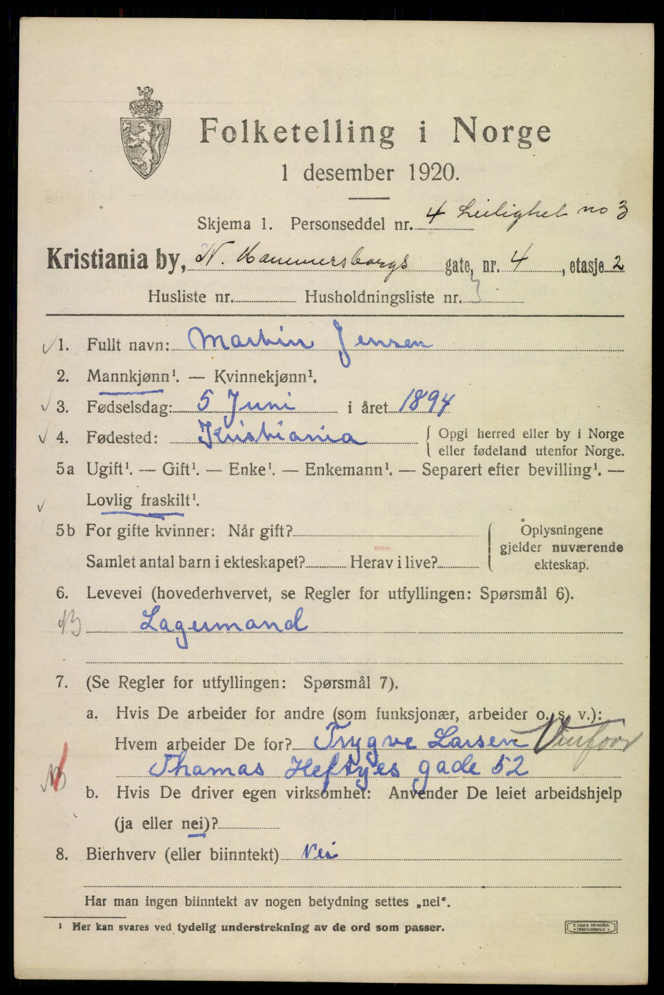 SAO, 1920 census for Kristiania, 1920, p. 409665