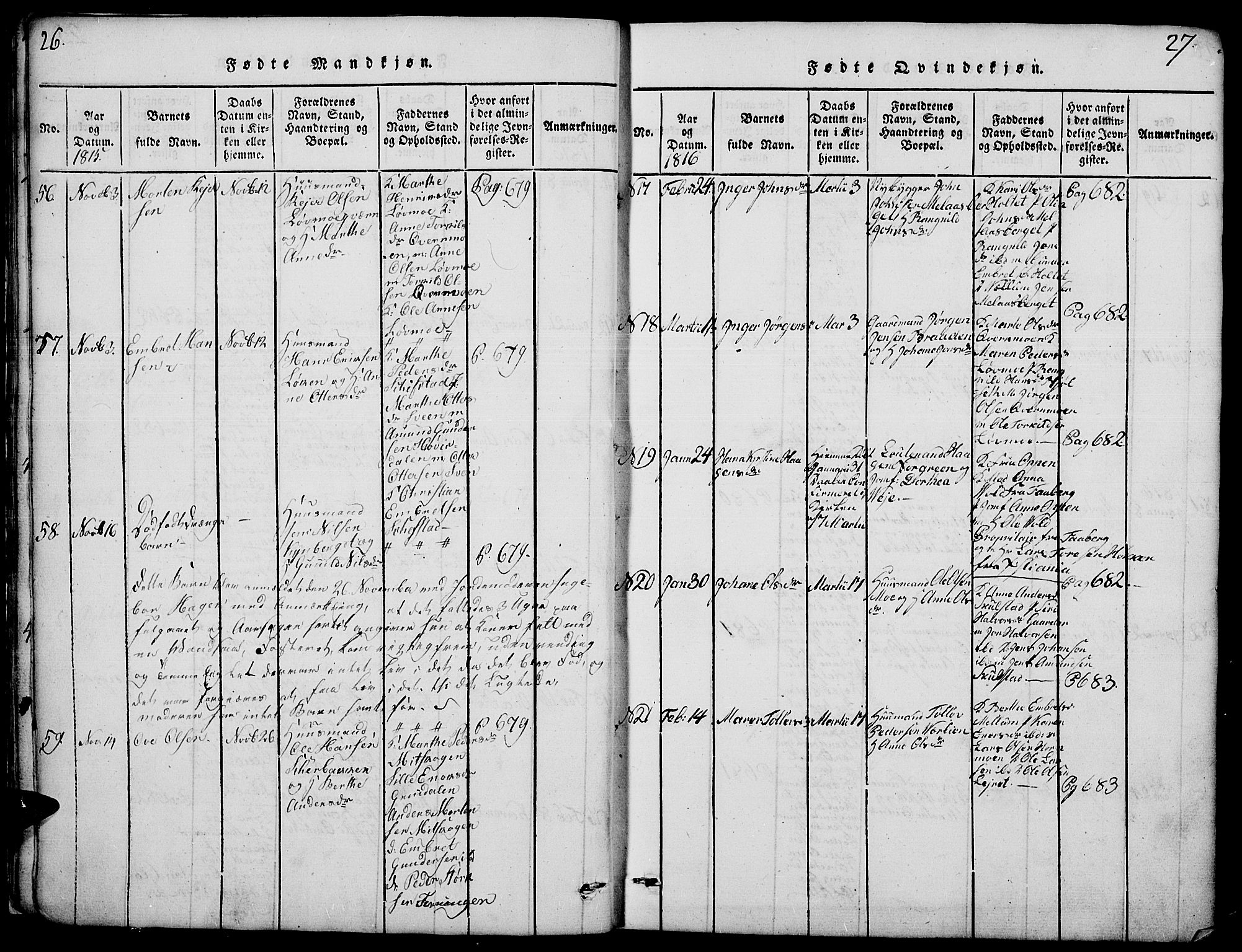 Elverum prestekontor, AV/SAH-PREST-044/H/Ha/Hab/L0001: Parish register (copy) no. 1, 1815-1829, p. 26-27