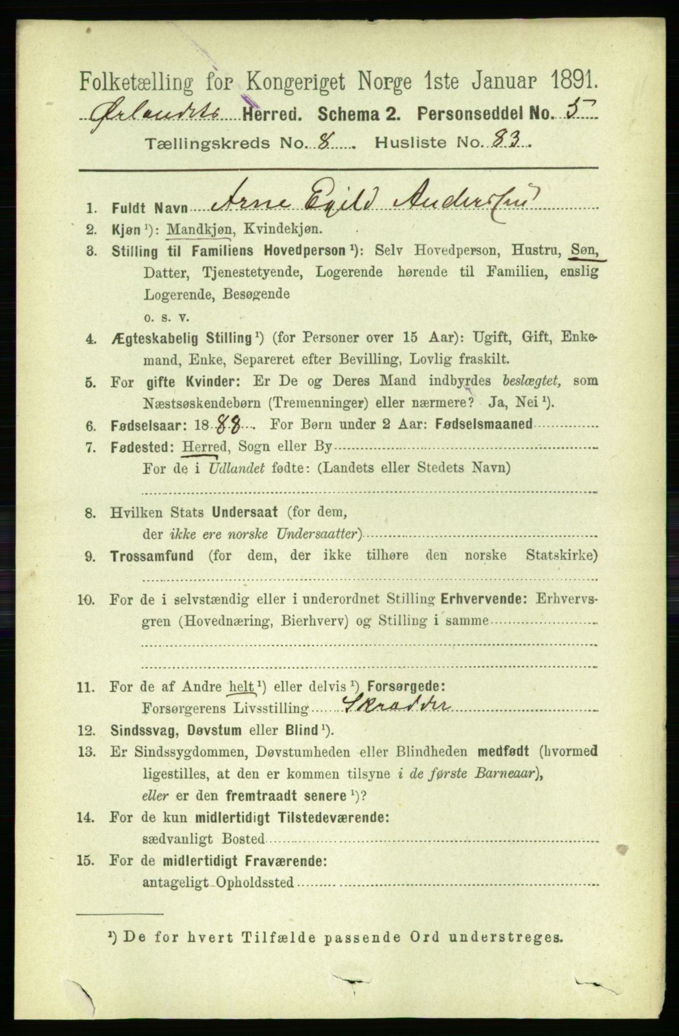 RA, 1891 census for 1621 Ørland, 1891, p. 3732