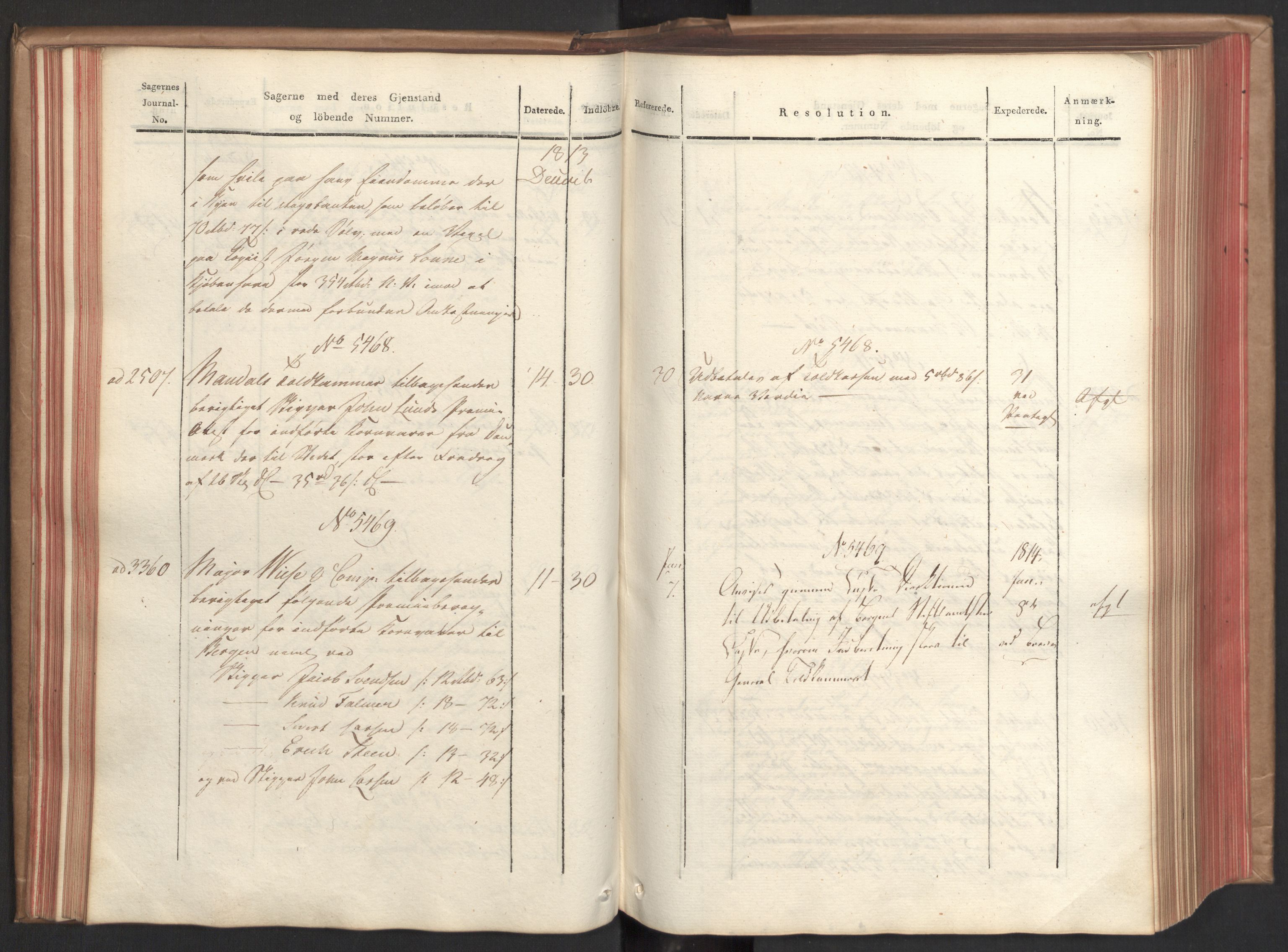 Stattholderembetet 1810-1814, 2. kontor (Kontor B), AV/RA-EA-5432/Ab/L0009: Referatprotokoll,  j.nr. 3539-3951,  l.nr. 5315-5800, 1813-1814, p. 68