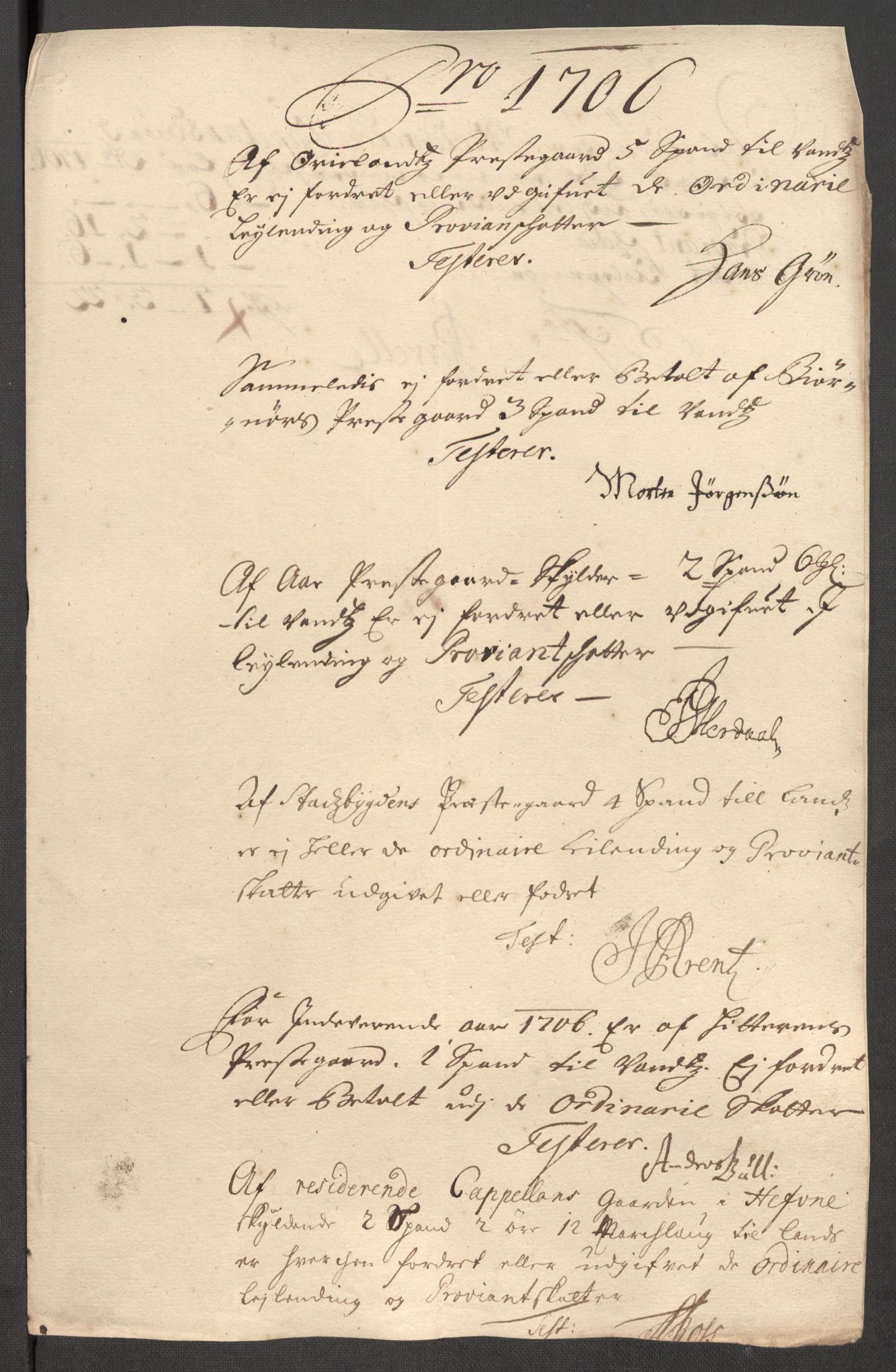 Rentekammeret inntil 1814, Reviderte regnskaper, Fogderegnskap, RA/EA-4092/R57/L3857: Fogderegnskap Fosen, 1706-1707, p. 133