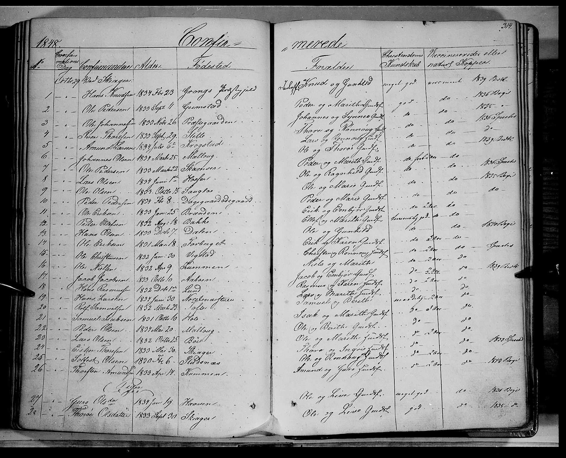 Lom prestekontor, SAH/PREST-070/K/L0006: Parish register (official) no. 6A, 1837-1863, p. 314