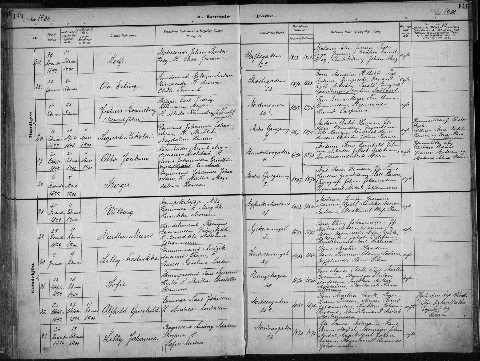 Nykirken Sokneprestembete, AV/SAB-A-77101/H/Haa/L0018: Parish register (official) no. B 6, 1895-1903, p. 149