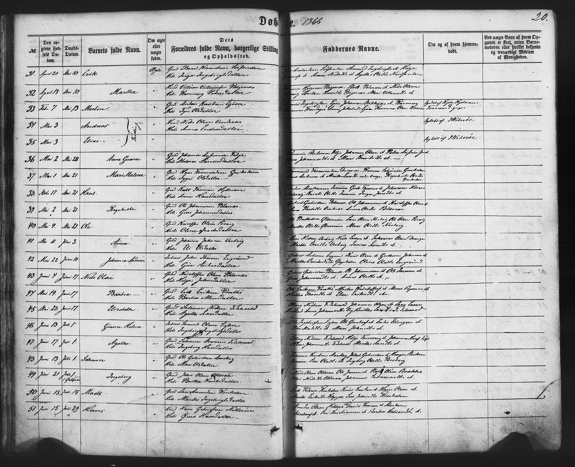 Fitjar sokneprestembete, AV/SAB-A-99926: Parish register (official) no. A 1, 1862-1881, p. 20