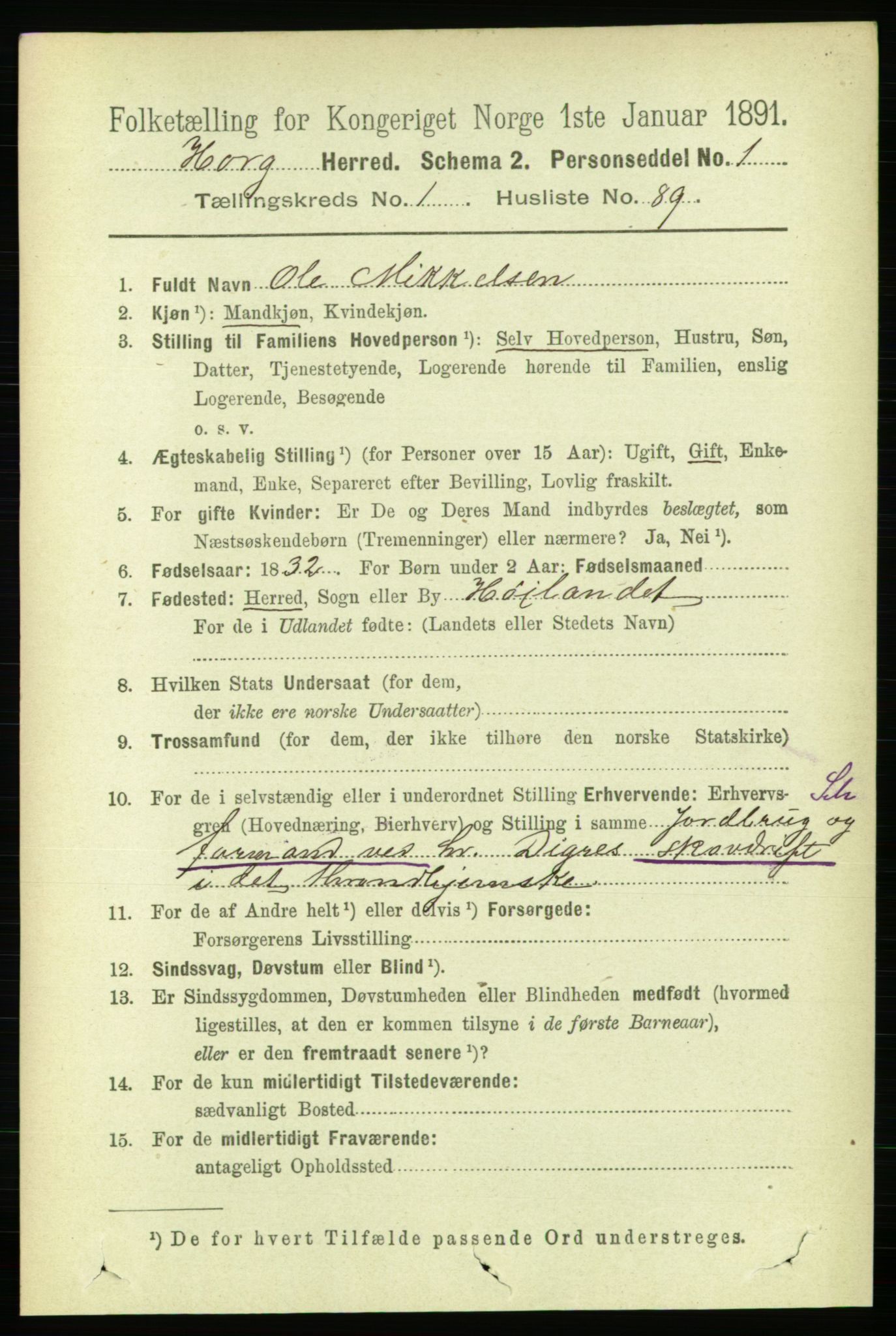 RA, 1891 census for 1650 Horg, 1891, p. 586