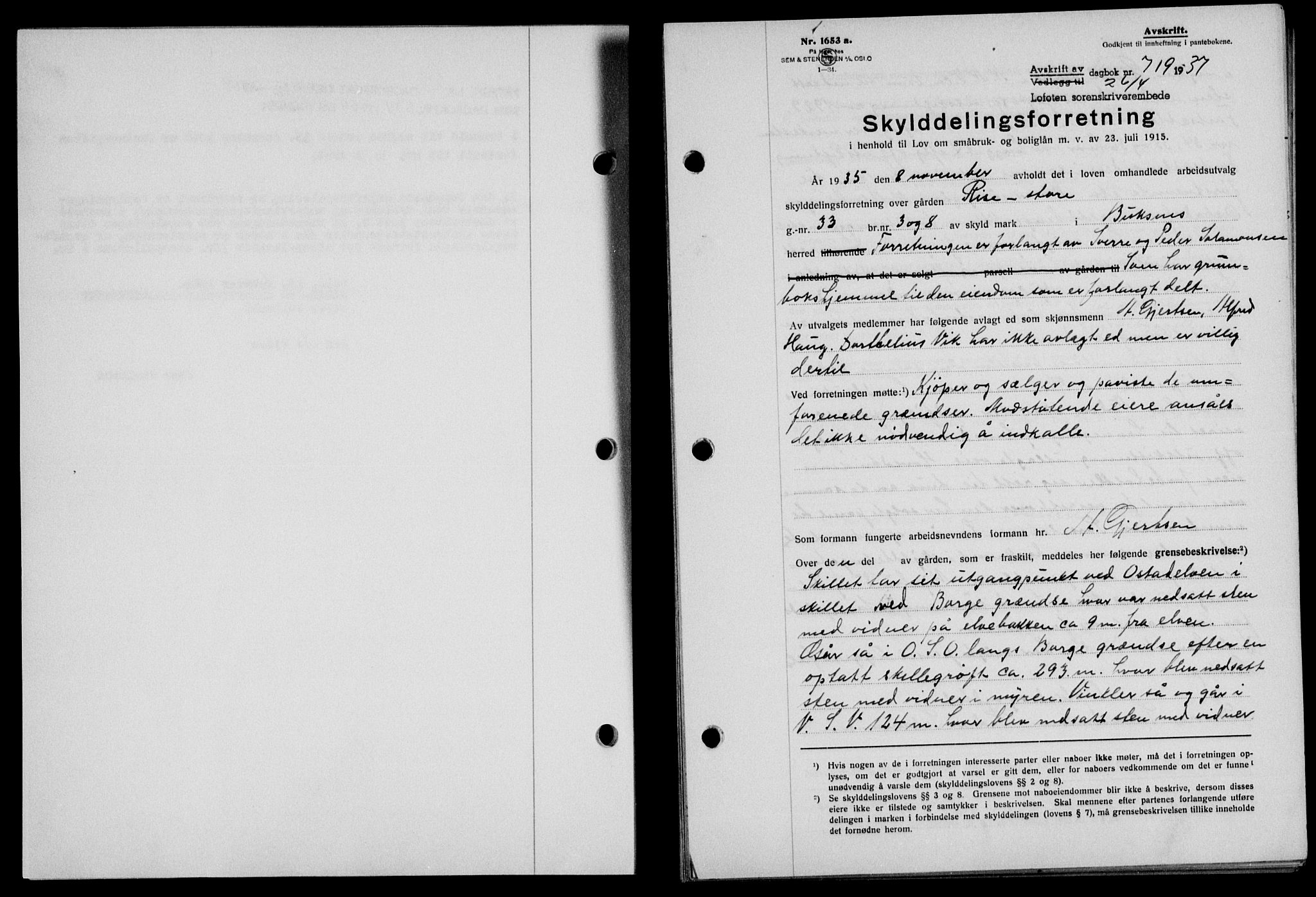 Lofoten sorenskriveri, SAT/A-0017/1/2/2C/L0002a: Mortgage book no. 2a, 1937-1937, Diary no: : 719/1937