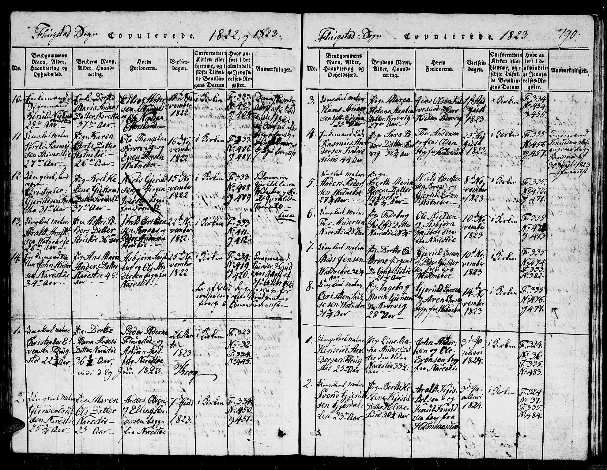 Dypvåg sokneprestkontor, AV/SAK-1111-0007/F/Fb/Fbb/L0001: Parish register (copy) no. B 1, 1816-1850, p. 190