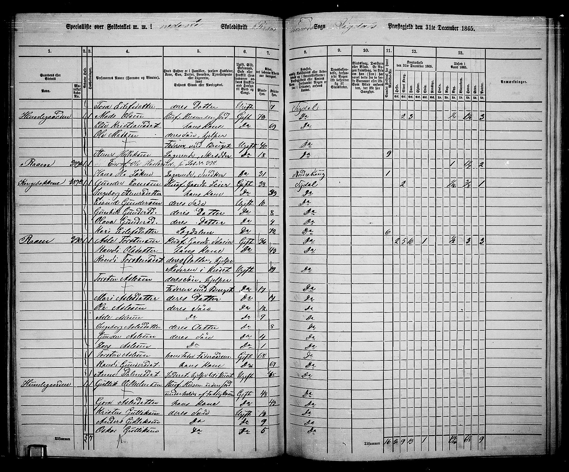 RA, 1865 census for Sigdal, 1865, p. 210
