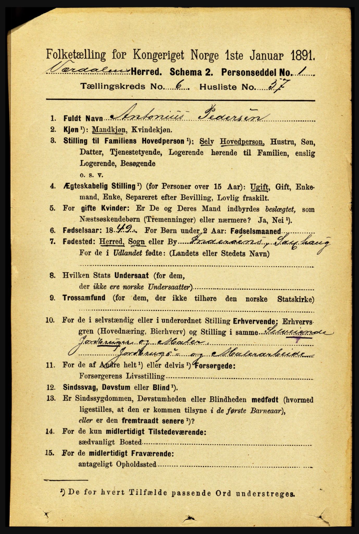 RA, 1891 census for 1721 Verdal, 1891, p. 3909