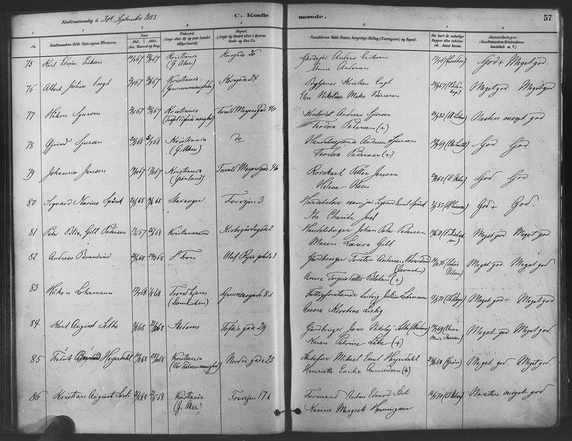 Paulus prestekontor Kirkebøker, AV/SAO-A-10871/F/Fa/L0004: Parish register (official) no. 4, 1879-1891, p. 57