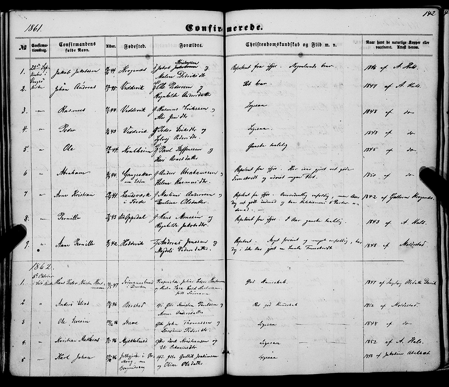 Selje sokneprestembete, AV/SAB-A-99938/H/Ha/Haa/Haaa: Parish register (official) no. A 11, 1858-1870, p. 142