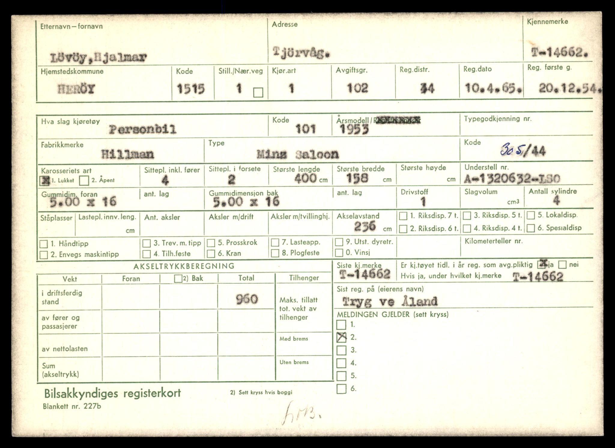 Møre og Romsdal vegkontor - Ålesund trafikkstasjon, AV/SAT-A-4099/F/Fe/L0047: Registreringskort for kjøretøy T 14580 - T 14720, 1927-1998, p. 1911