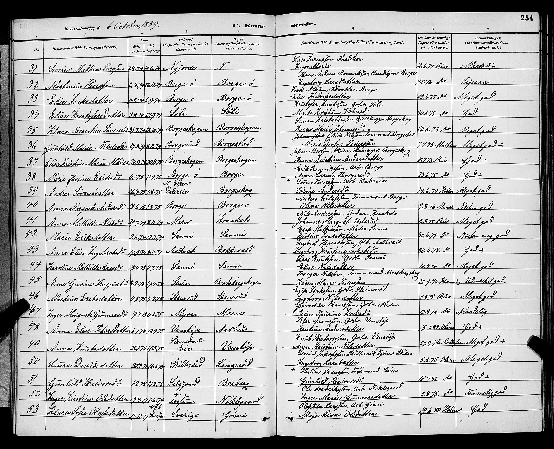 Gjerpen kirkebøker, SAKO/A-265/G/Ga/L0002: Parish register (copy) no. I 2, 1883-1900, p. 254