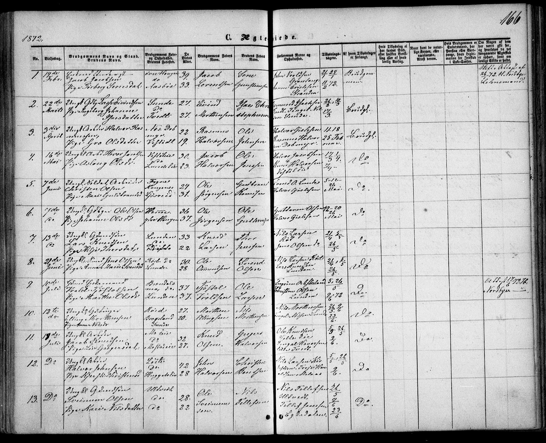 Gjerstad sokneprestkontor, AV/SAK-1111-0014/F/Fa/Faa/L0007: Parish register (official) no. A 7, 1858-1875, p. 166