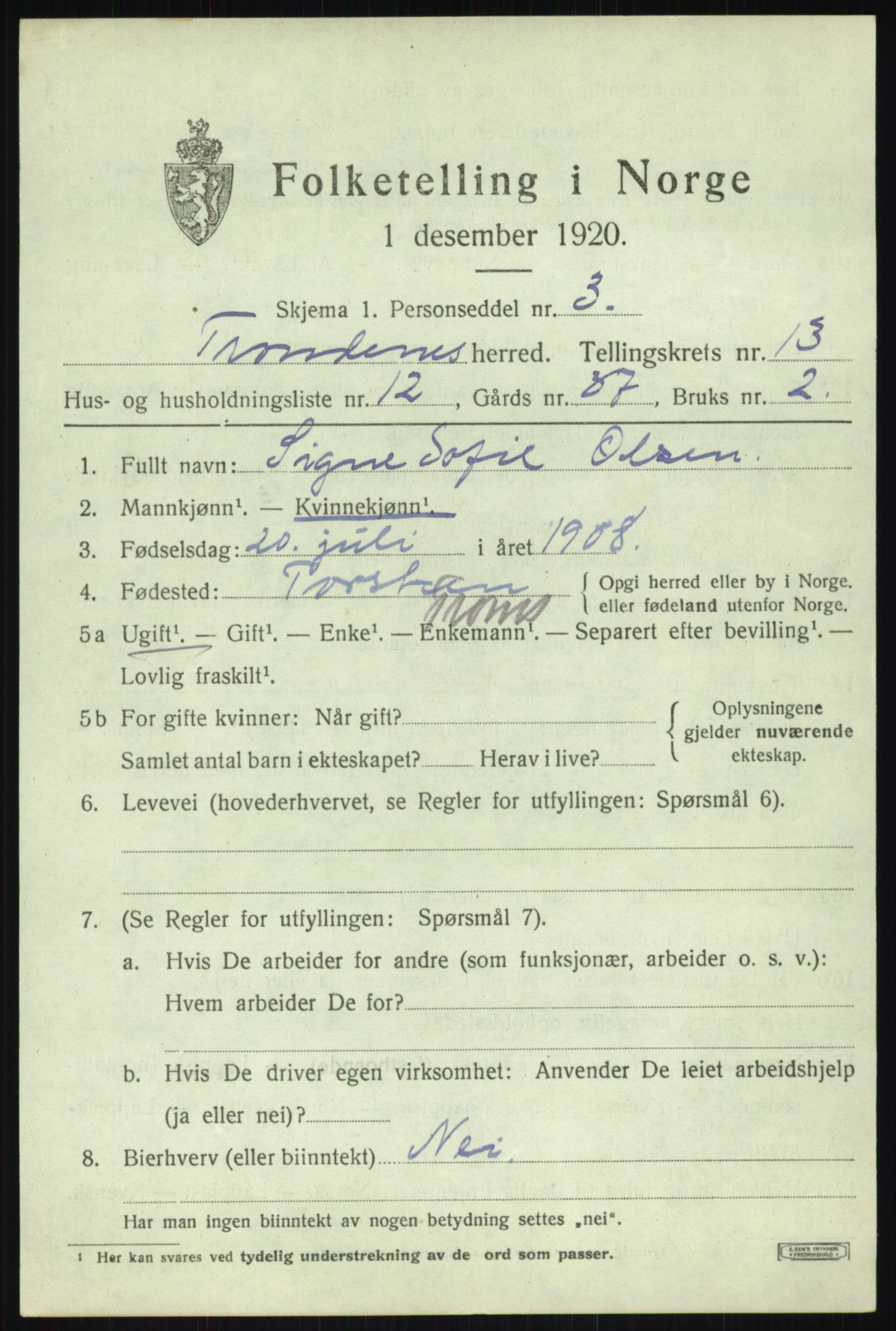 SATØ, 1920 census for Trondenes, 1920, p. 9483