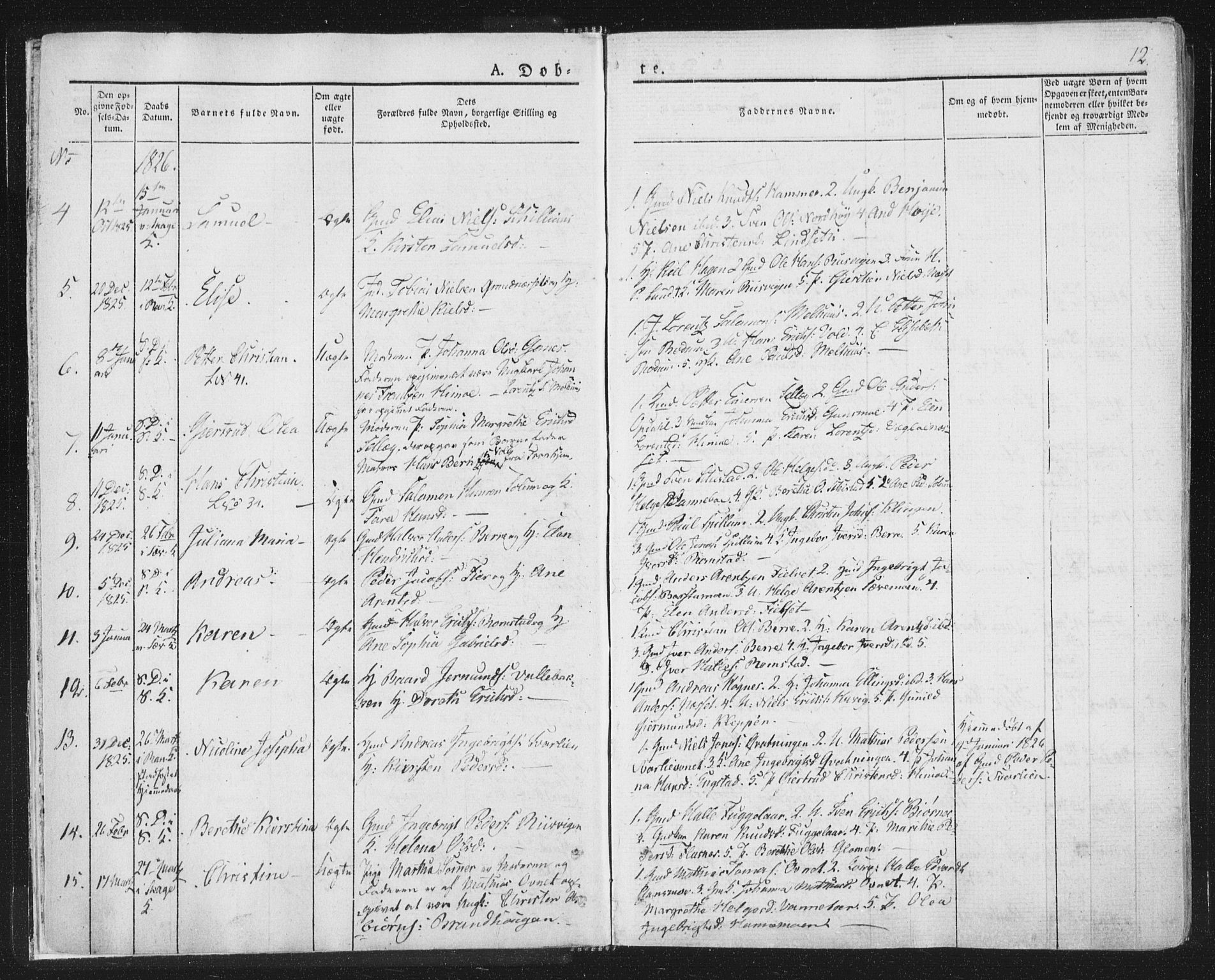 Ministerialprotokoller, klokkerbøker og fødselsregistre - Nord-Trøndelag, SAT/A-1458/764/L0551: Parish register (official) no. 764A07a, 1824-1864, p. 12