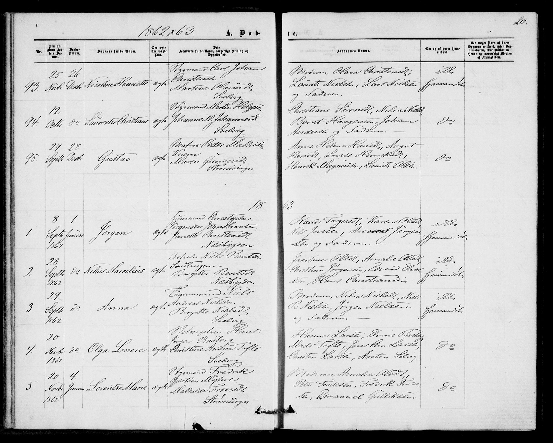 Strømm kirkebøker, AV/SAKO-A-322/F/Fa/L0001: Parish register (official) no. I 1, 1861-1869, p. 20