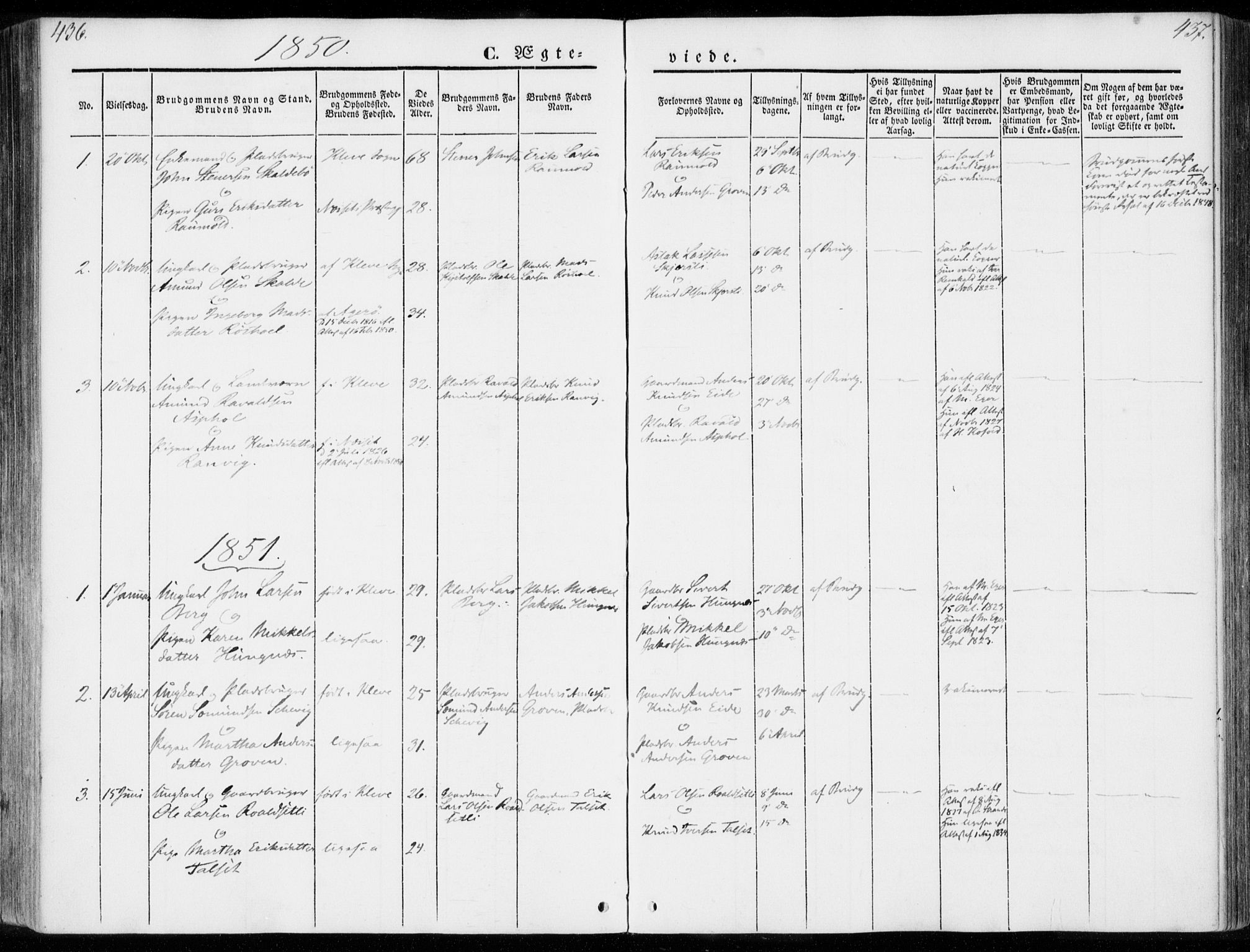 Ministerialprotokoller, klokkerbøker og fødselsregistre - Møre og Romsdal, SAT/A-1454/557/L0680: Parish register (official) no. 557A02, 1843-1869, p. 436-437